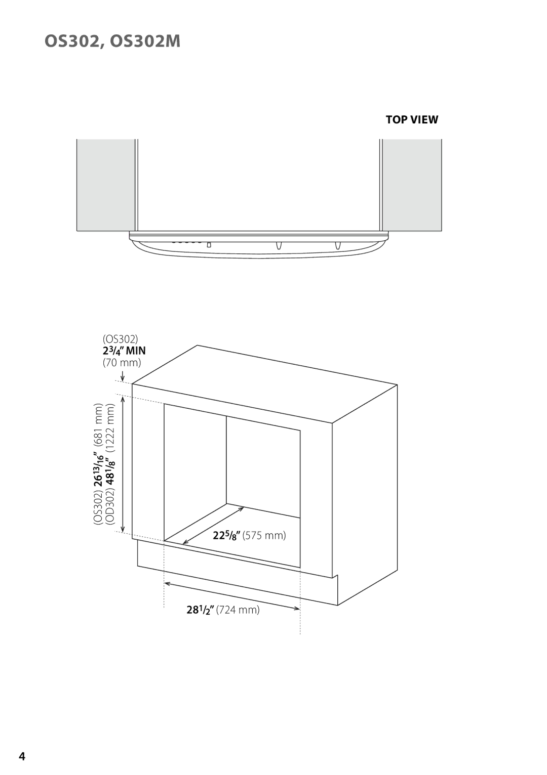 Fisher & Paykel OS302M, OD302M installation instructions TOP View 