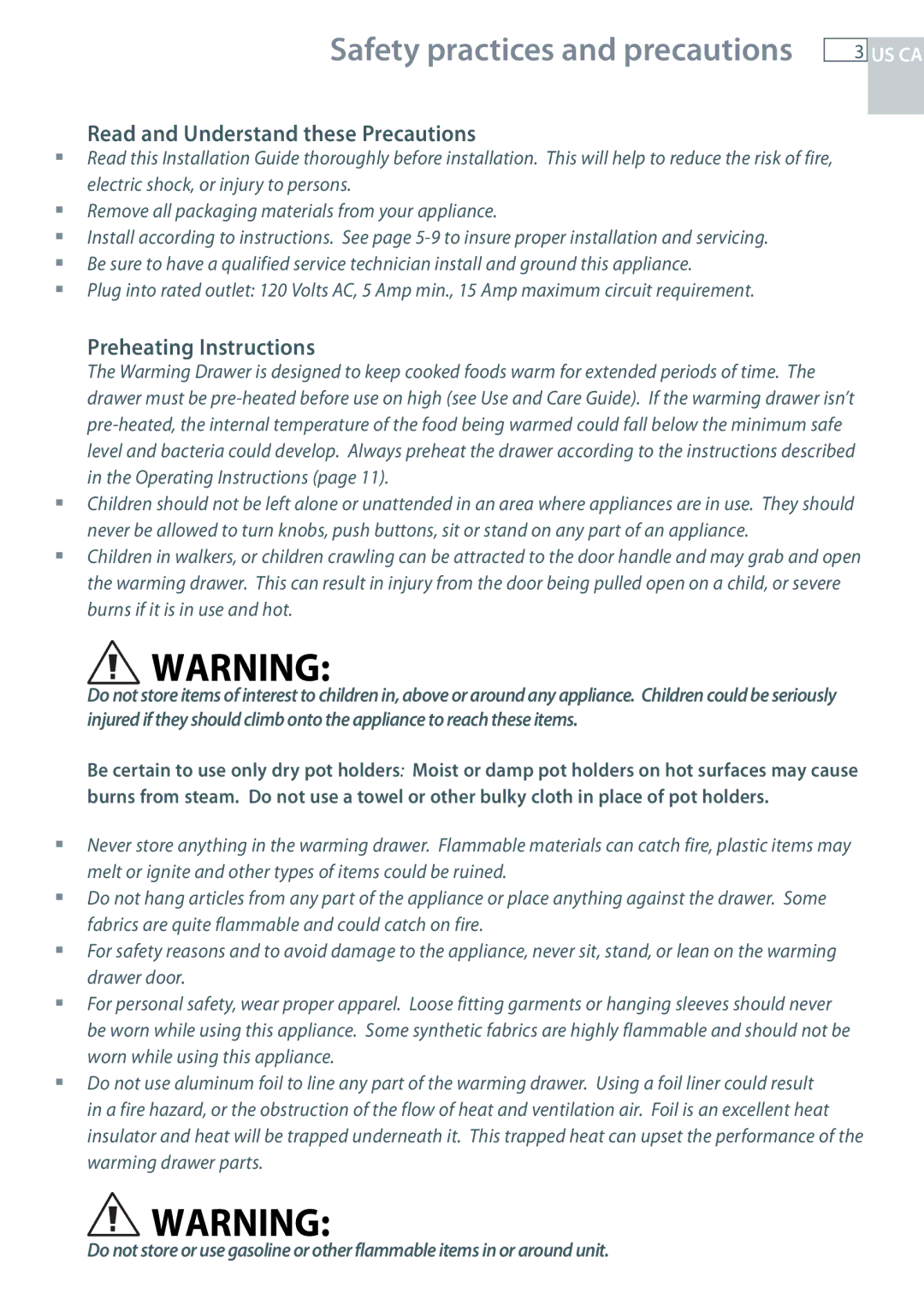 Fisher & Paykel OD30WDX1 installation instructions Read and Understand these Precautions, Preheating Instructions 