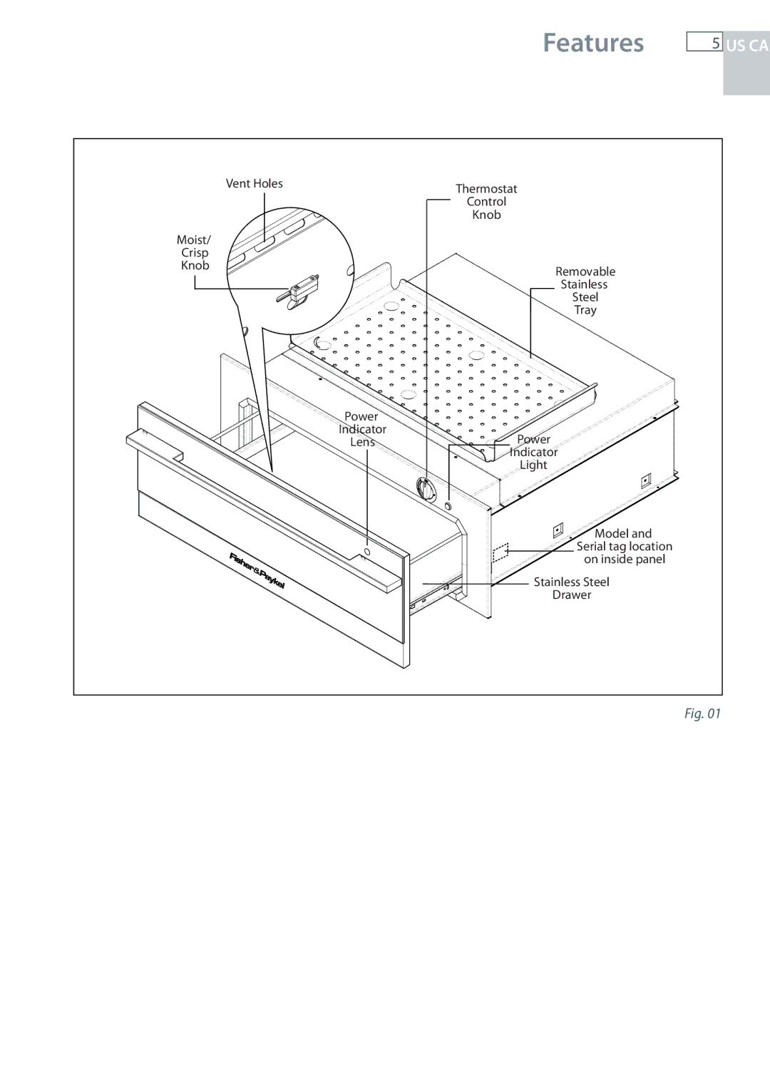 Fisher & Paykel OD30WDX1 installation instructions Features, Us Ca 