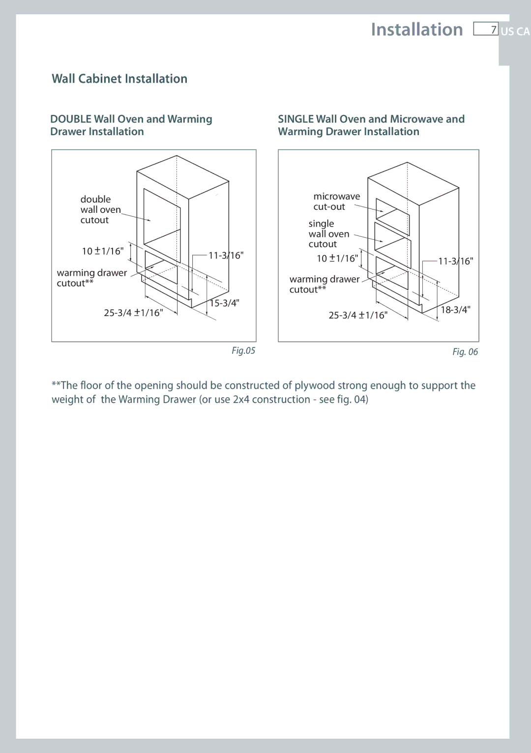 Fisher & Paykel OD30WDX1 installation instructions Wall Cabinet Installation 