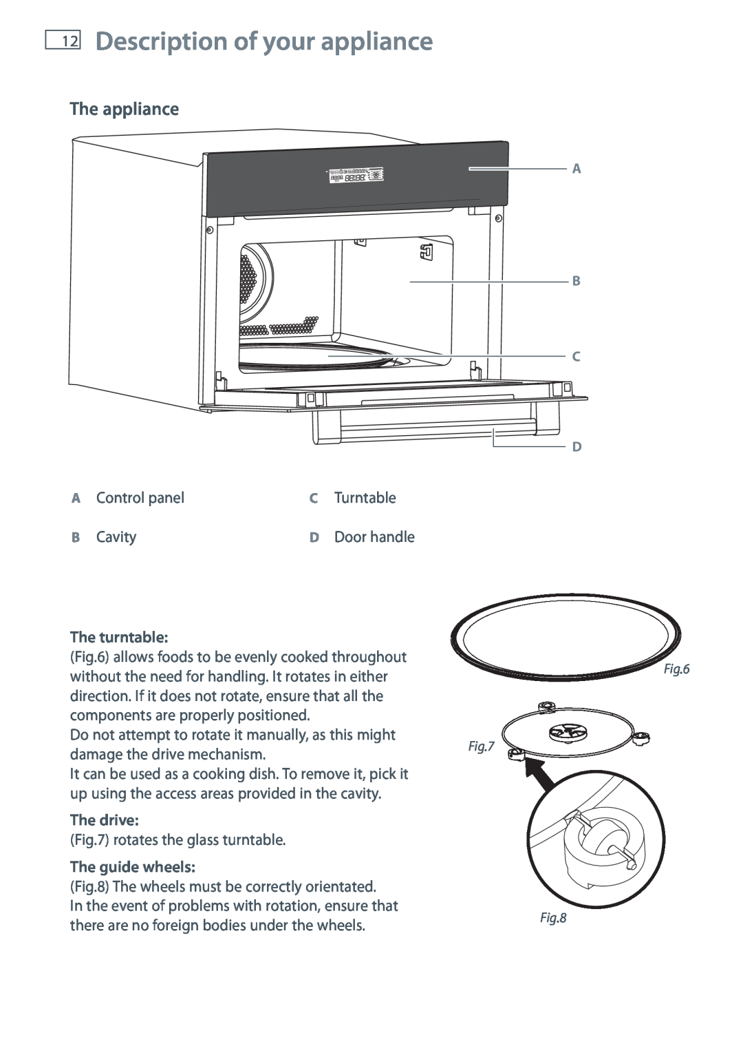 Fisher & Paykel OM36NDXB Description of your appliance, The appliance, Control panel, Turntable, Cavity, The turntable 