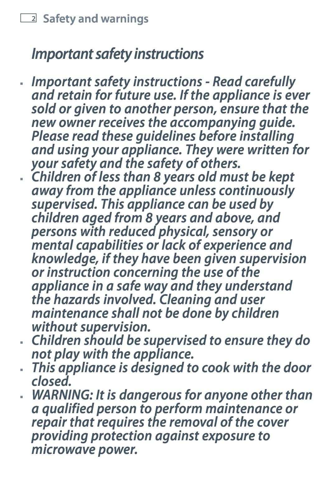 Fisher & Paykel OM36NDXB installation instructions Important safety instructions, Safety and warnings 