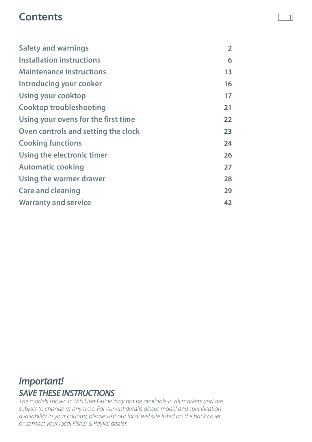 Fisher & Paykel OR120 installation instructions Contents 