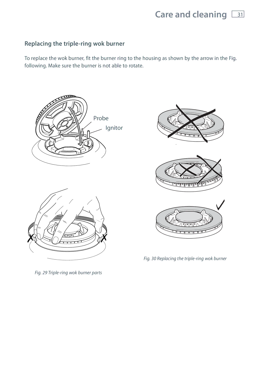 Fisher & Paykel OR120 installation instructions Replacing the triple-ring wok burner 