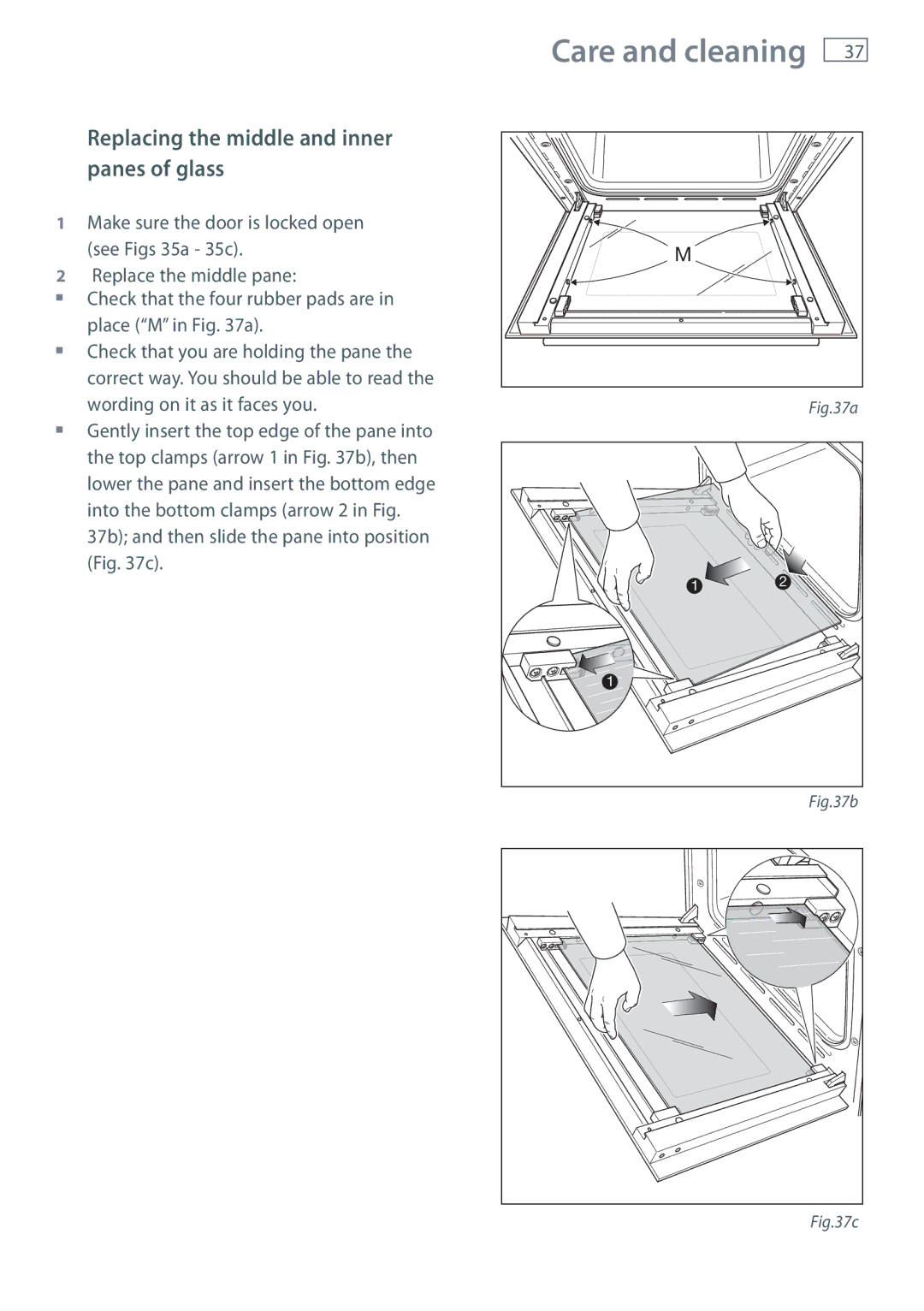 Fisher & Paykel OR120 installation instructions Replacing the middle and inner panes of glass 