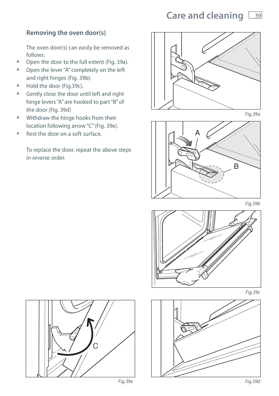 Fisher & Paykel OR120 installation instructions Removing the oven doors 