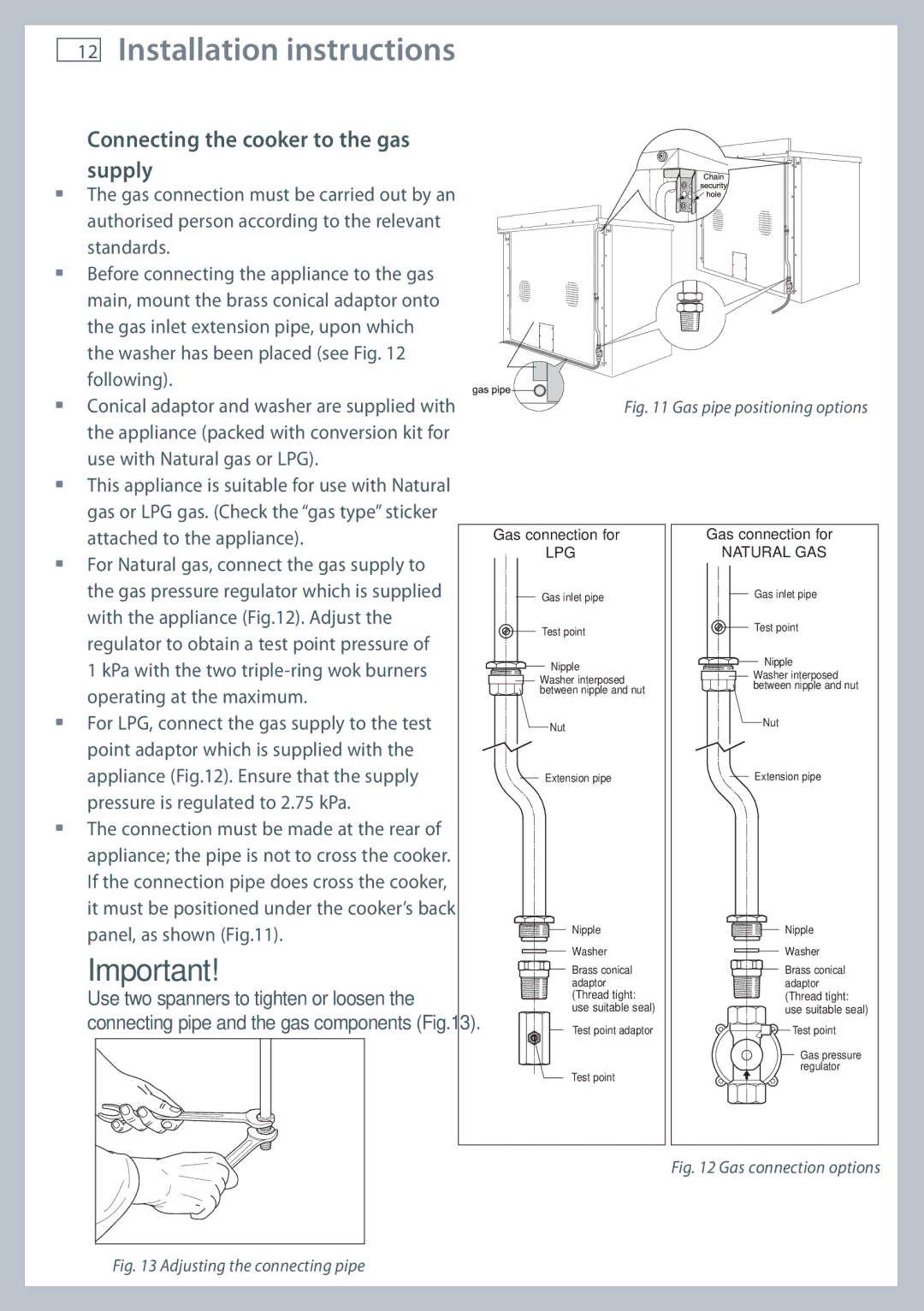 Fisher & Paykel OR120 installation instructions Connecting the cooker to the gas supply, Lpg 