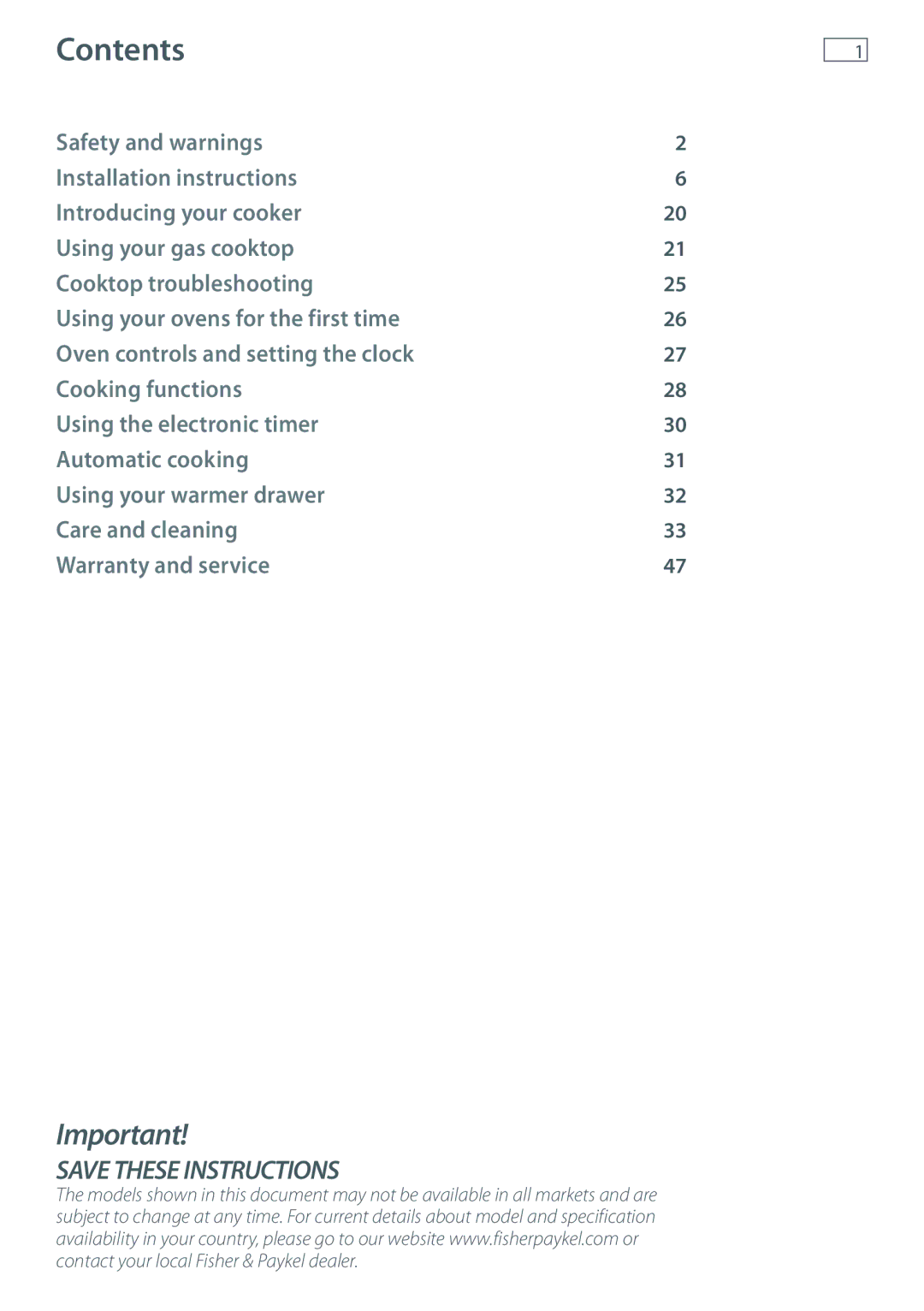 Fisher & Paykel OR120 installation instructions Contents 