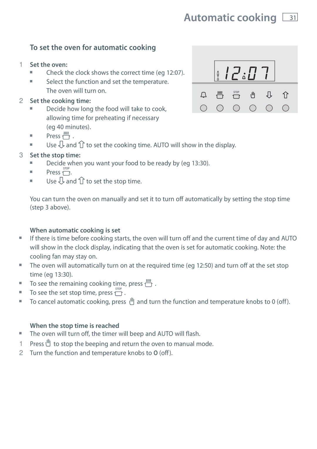 Fisher & Paykel OR120 installation instructions Automatic cooking, To set the oven for automatic cooking 