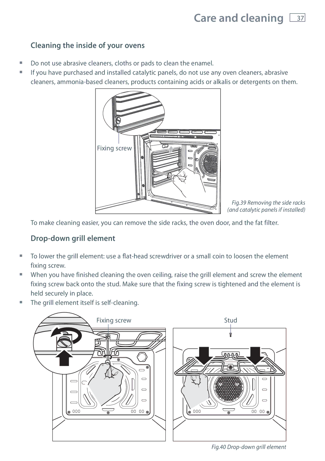 Fisher & Paykel OR120 installation instructions Cleaning the inside of your ovens, Drop-down grill element 