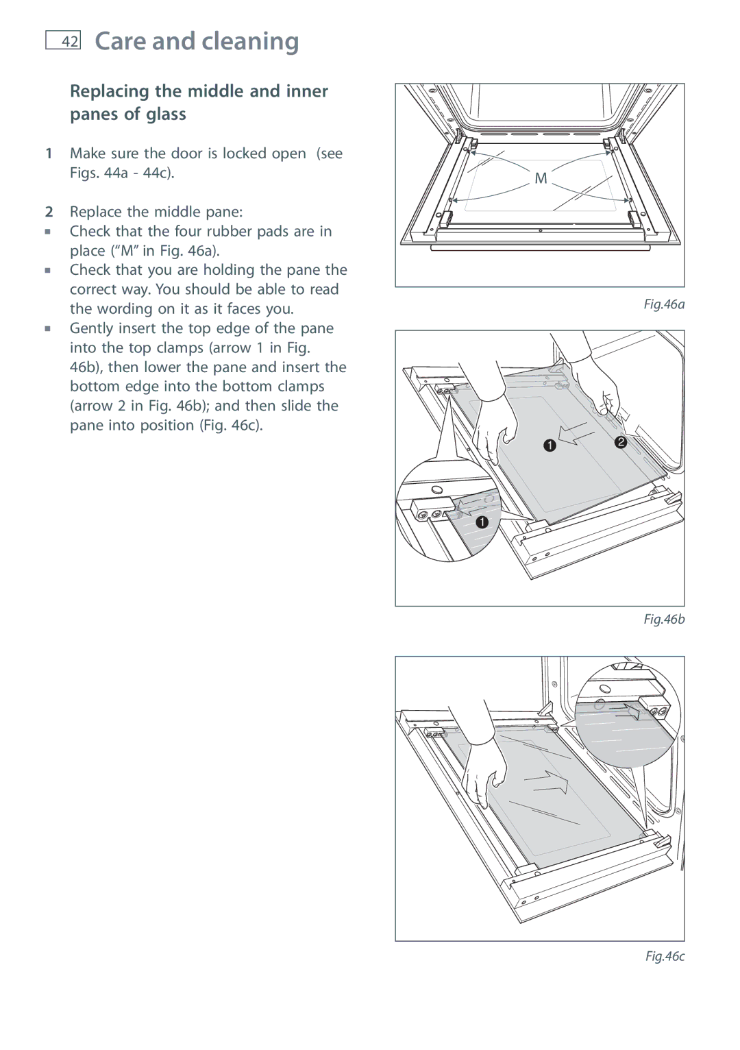 Fisher & Paykel OR120 installation instructions Replacing the middle and inner panes of glass 