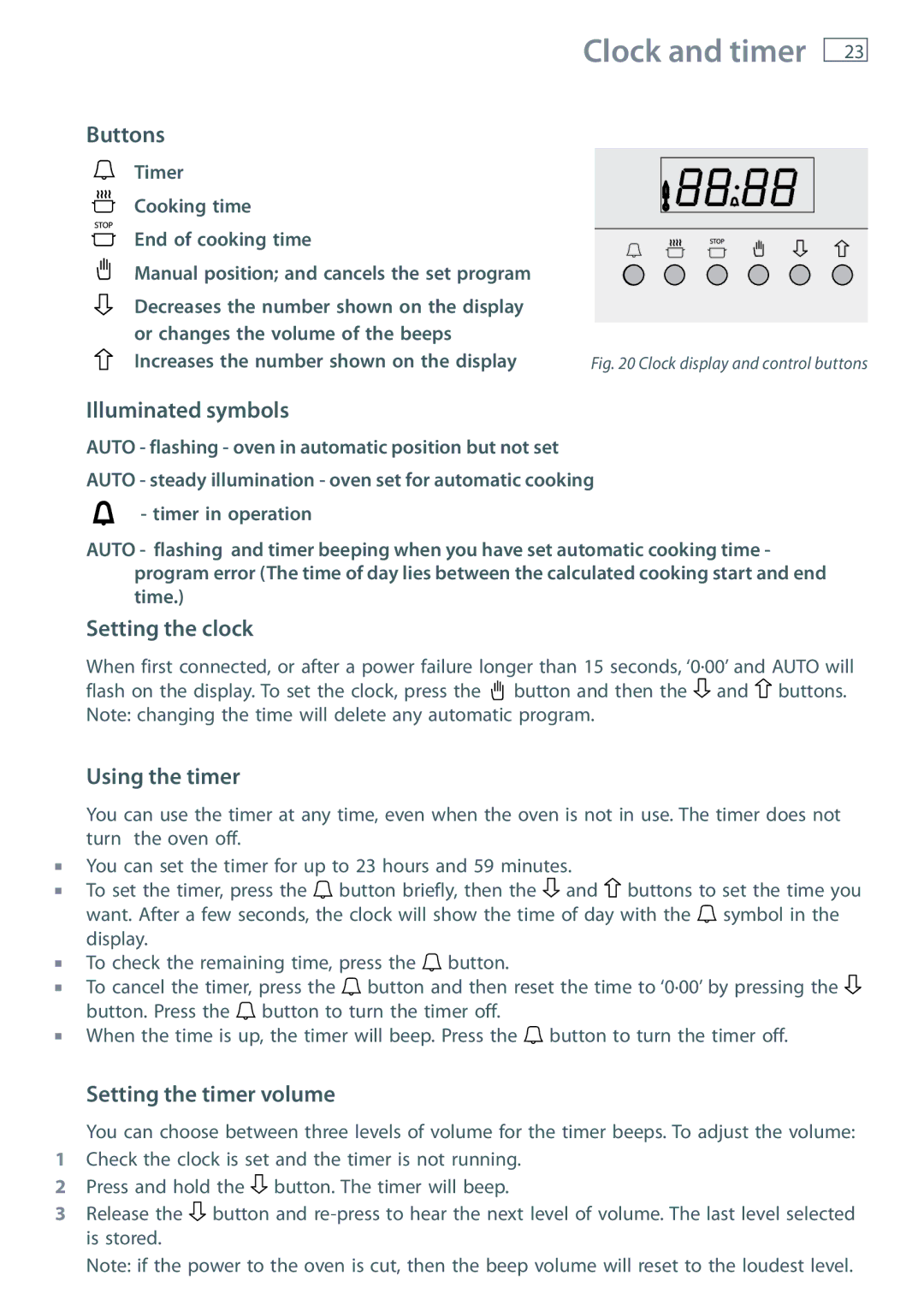 Fisher & Paykel OR120 installation instructions Clock and timer 