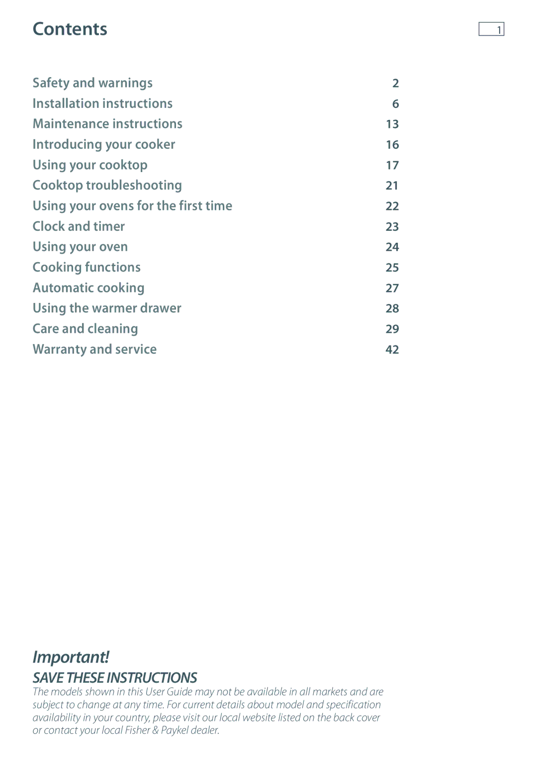 Fisher & Paykel OR120 installation instructions Contents 