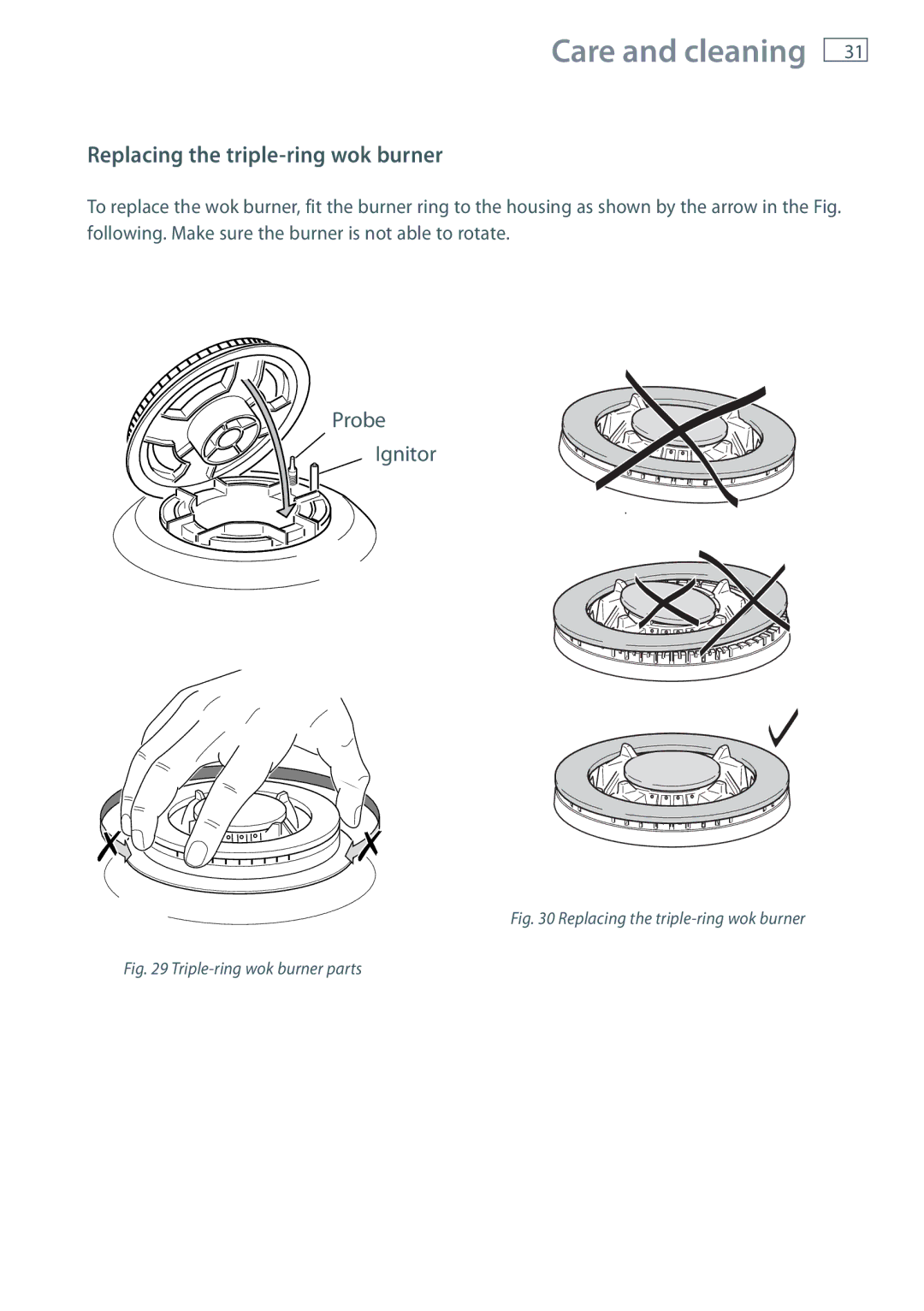 Fisher & Paykel OR120 installation instructions Replacing the triple-ring wok burner 