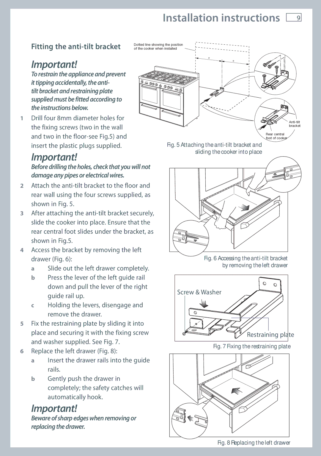 Fisher & Paykel OR120 installation instructions Fitting the anti-tilt bracket 