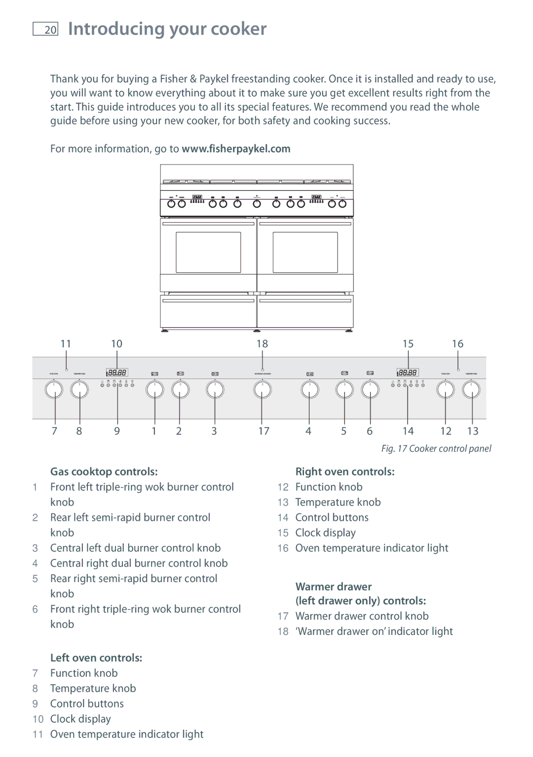 Fisher & Paykel OR120 installation instructions Introducing your cooker, Right oven controls, Left oven controls 