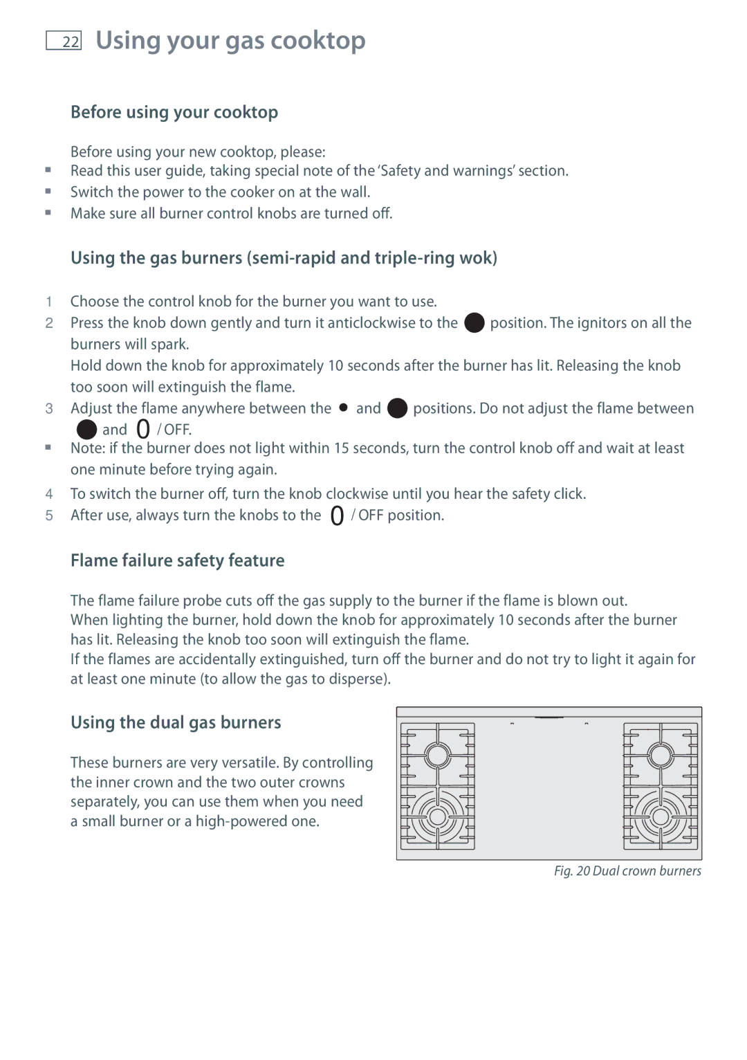 Fisher & Paykel OR120 Before using your cooktop, Using the gas burners semi-rapid and triple-ring wok 