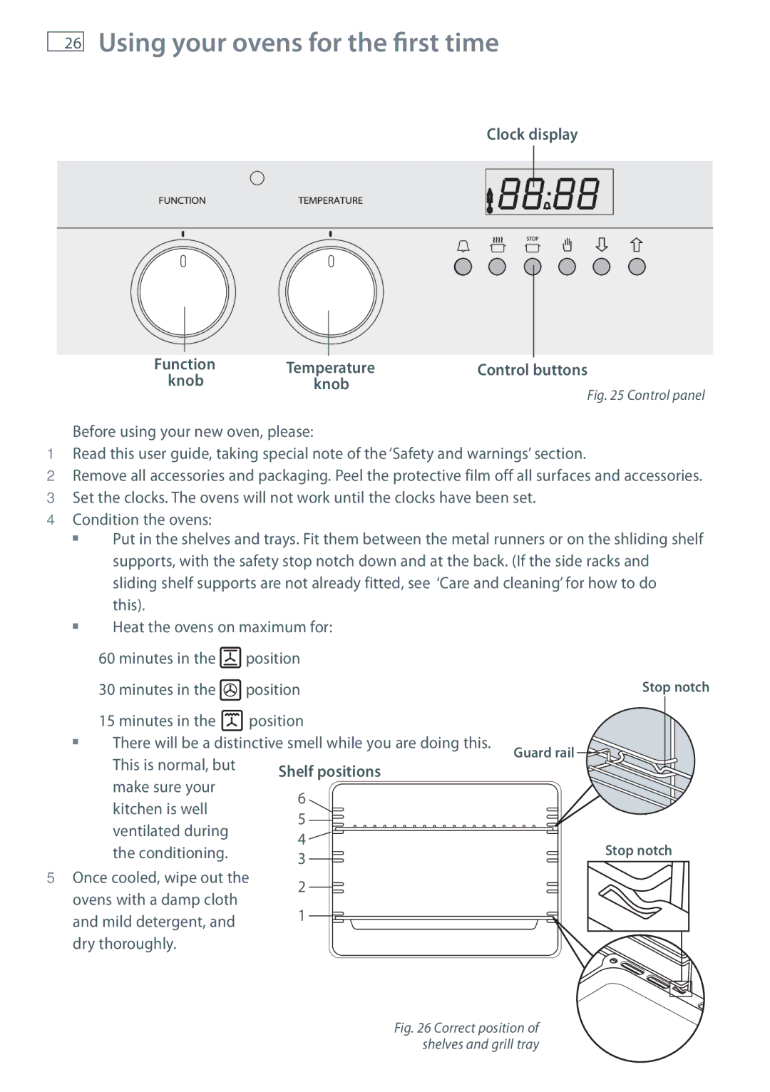 Fisher & Paykel OR120 Using your ovens for the first time, Clock display Function Temperature Control buttons 