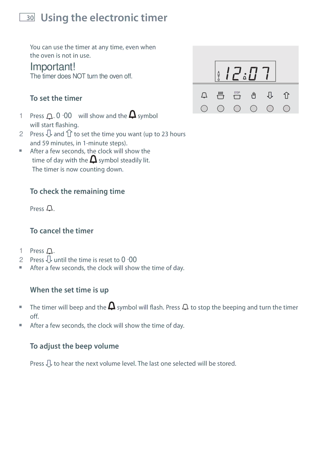 Fisher & Paykel OR120 installation instructions Using the electronic timer 