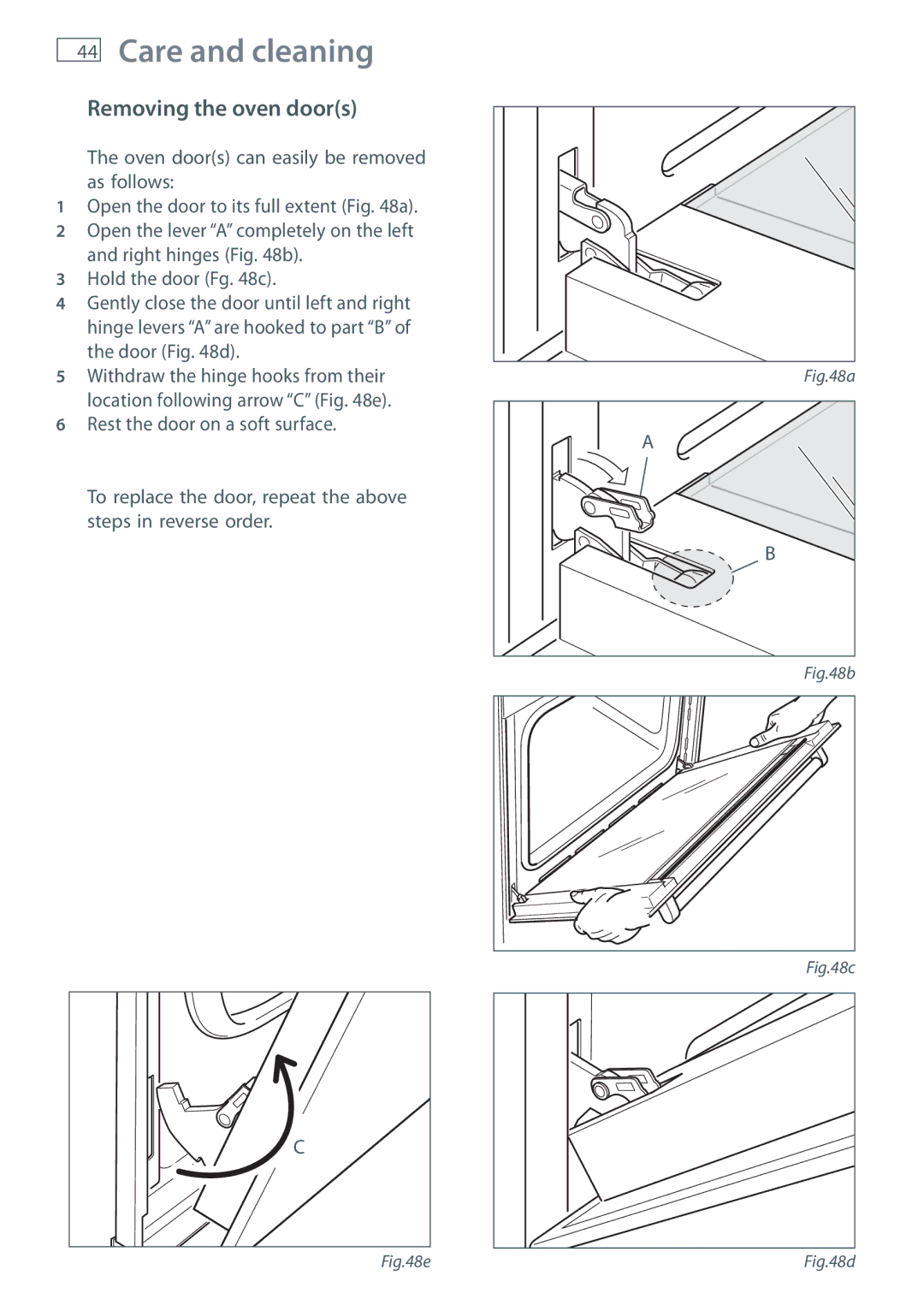 Fisher & Paykel OR120 installation instructions Removing the oven doors 