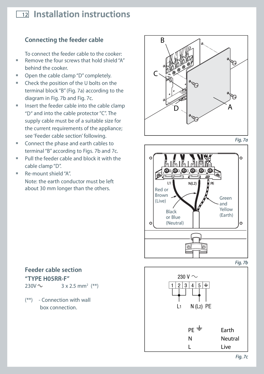 Fisher & Paykel OR120 Installation instructions, B C Da, Connecting the feeder cable, N Neutral LLive 