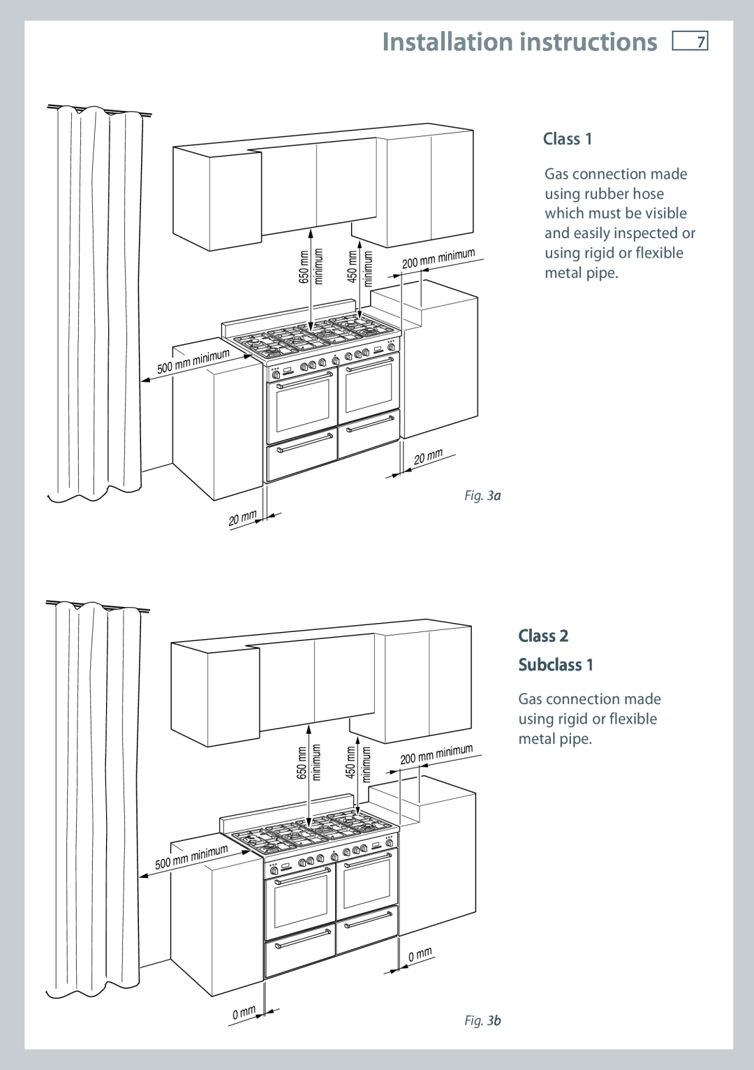 Fisher & Paykel OR120 installation instructions Installation instructions, Class Subclass, mm minimum 