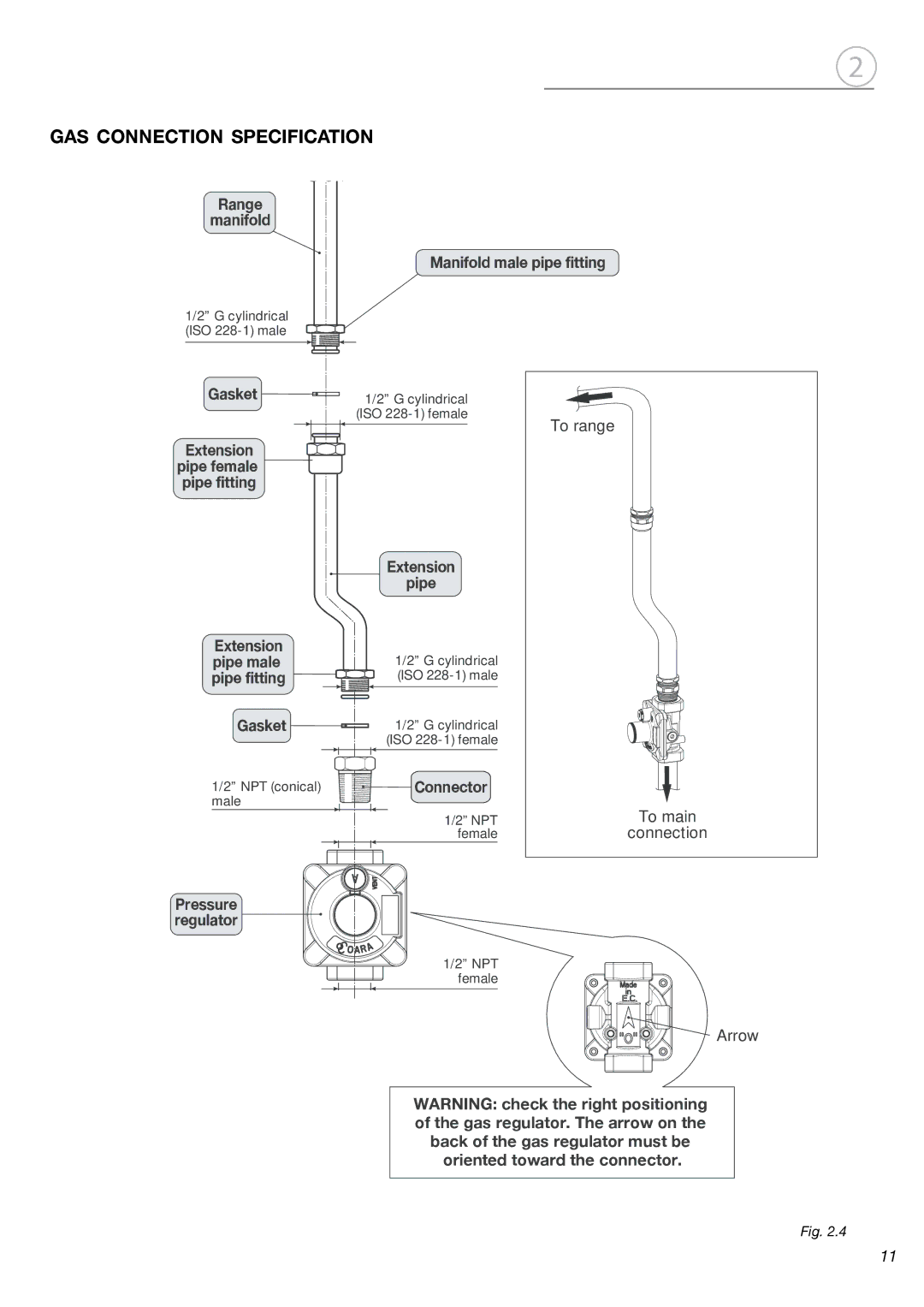 Fisher & Paykel OR24SDMBGX installation instructions GAS Connection Specification, Connector 