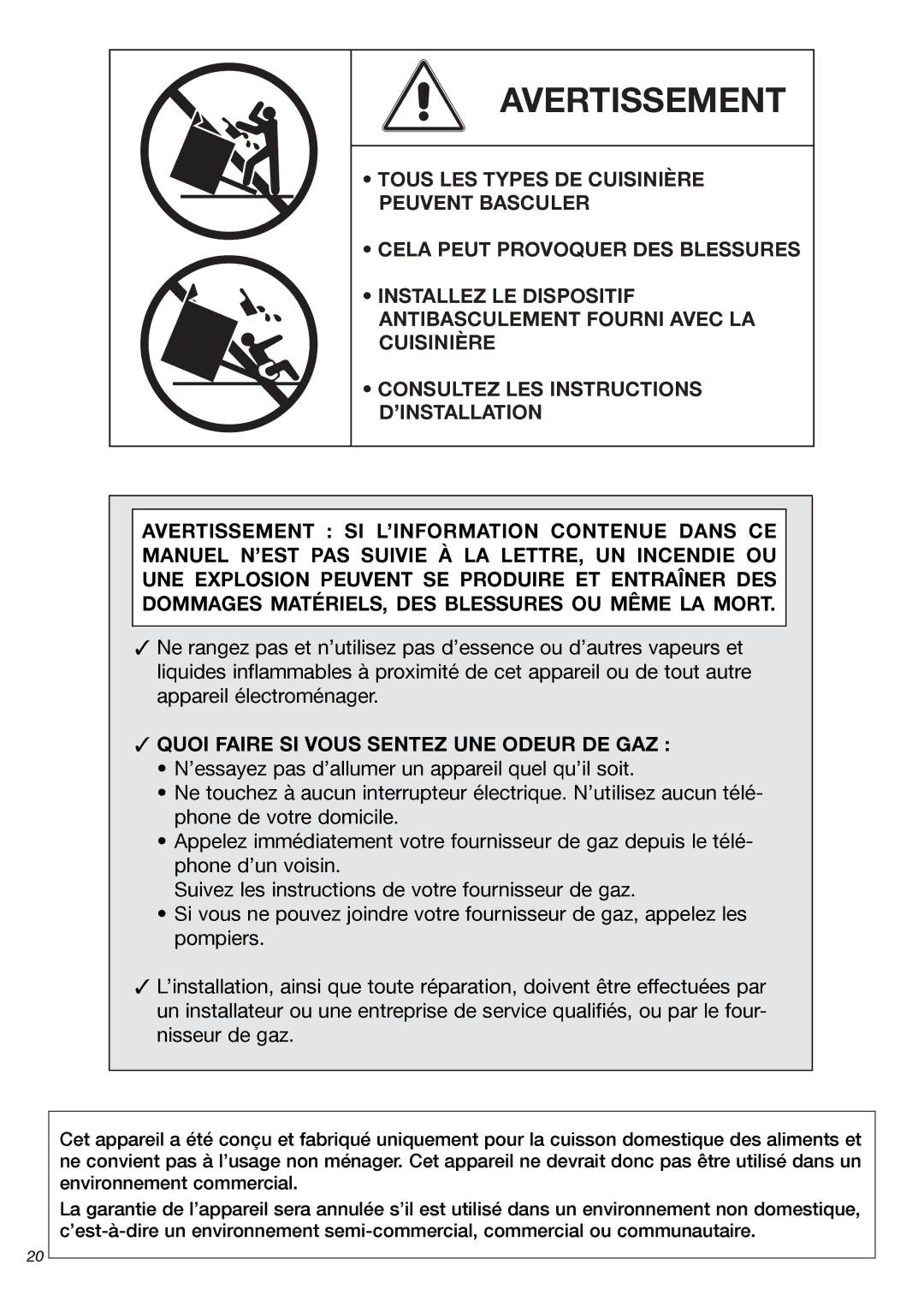 Fisher & Paykel OR24SDMBGX installation instructions Avertissement 