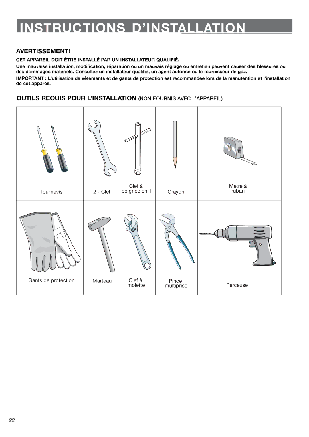 Fisher & Paykel OR24SDMBGX installation instructions Instructions D’INSTALLATION, Avertissement 