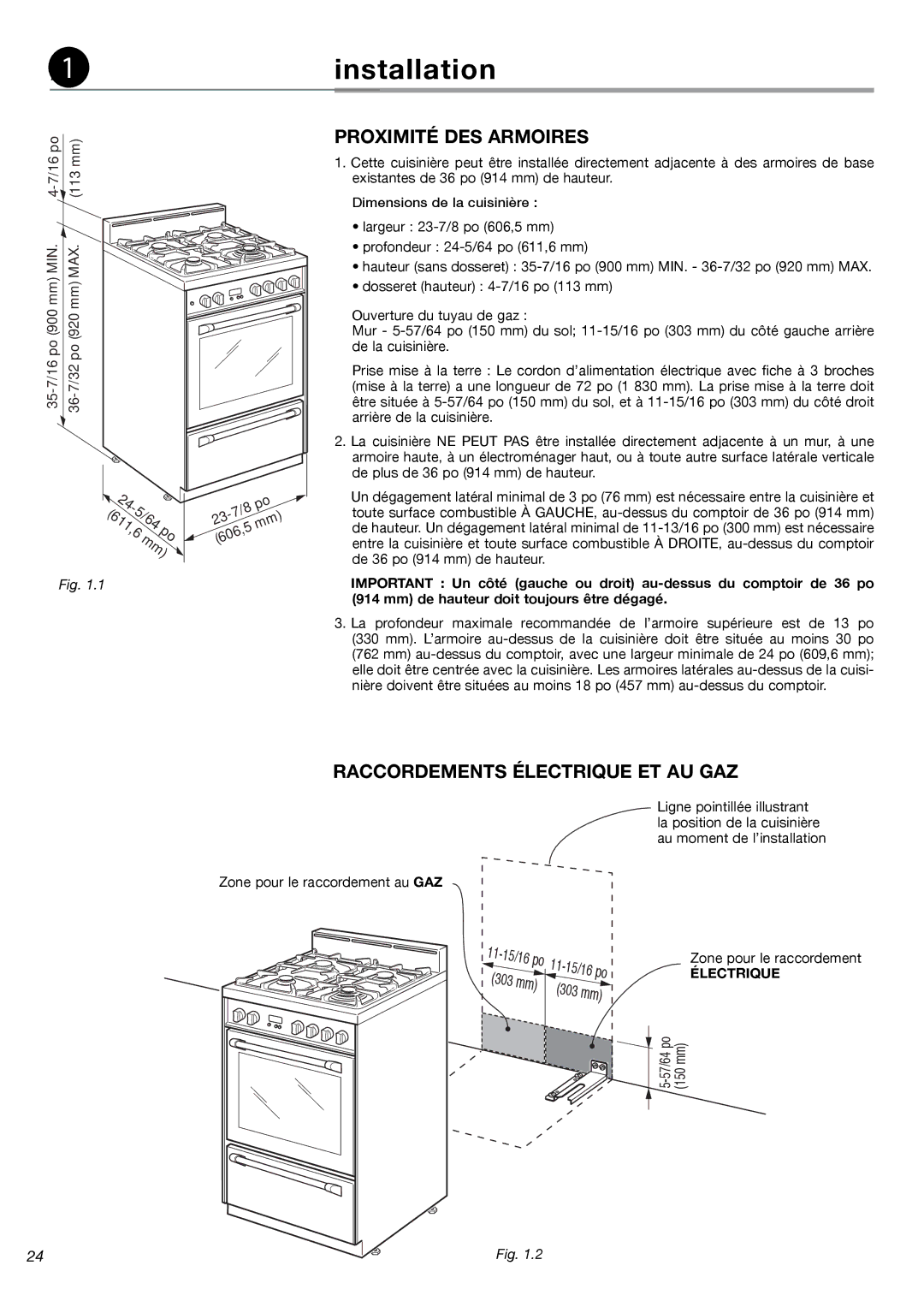 Fisher & Paykel OR24SDMBGX A1installation, Proximité DES Armoires, Raccordements Électrique ET AU GAZ 