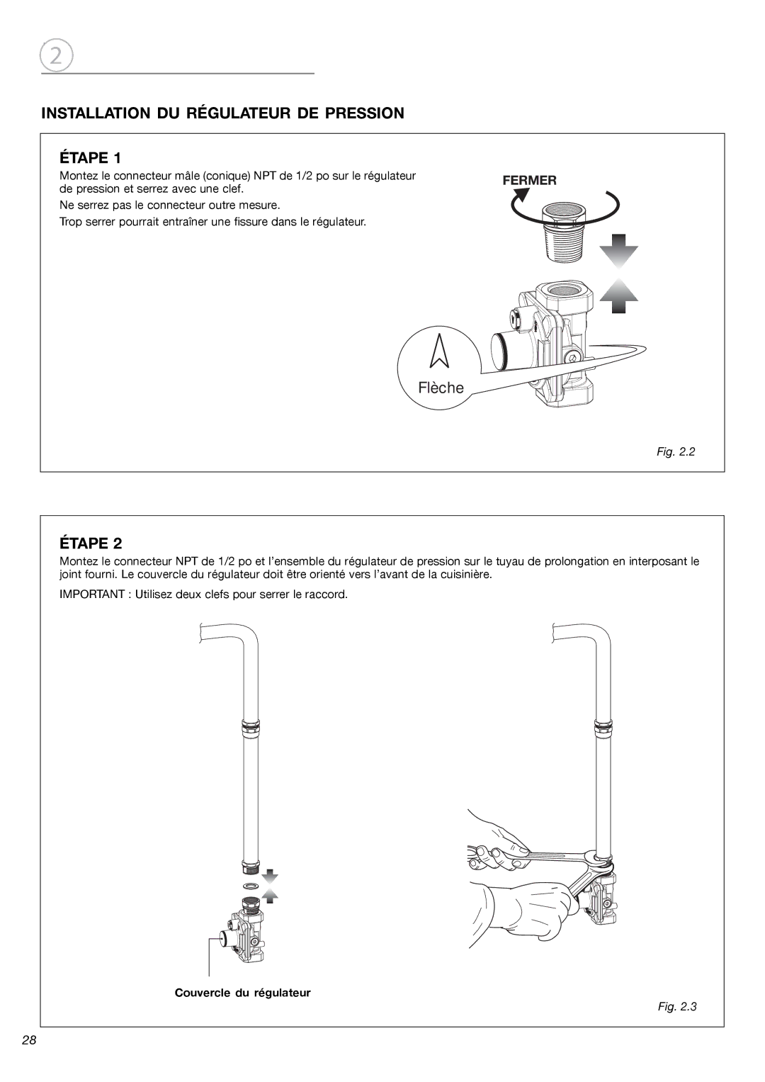 Fisher & Paykel OR24SDMBGX installation instructions Installation DU Régulateur DE Pression Étape, Fermer 