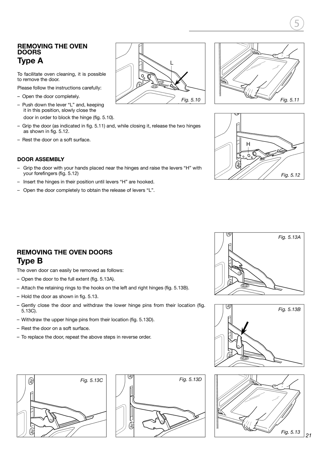 Fisher & Paykel OR24SDMBGX manual Type a, Removing the Oven Doors 