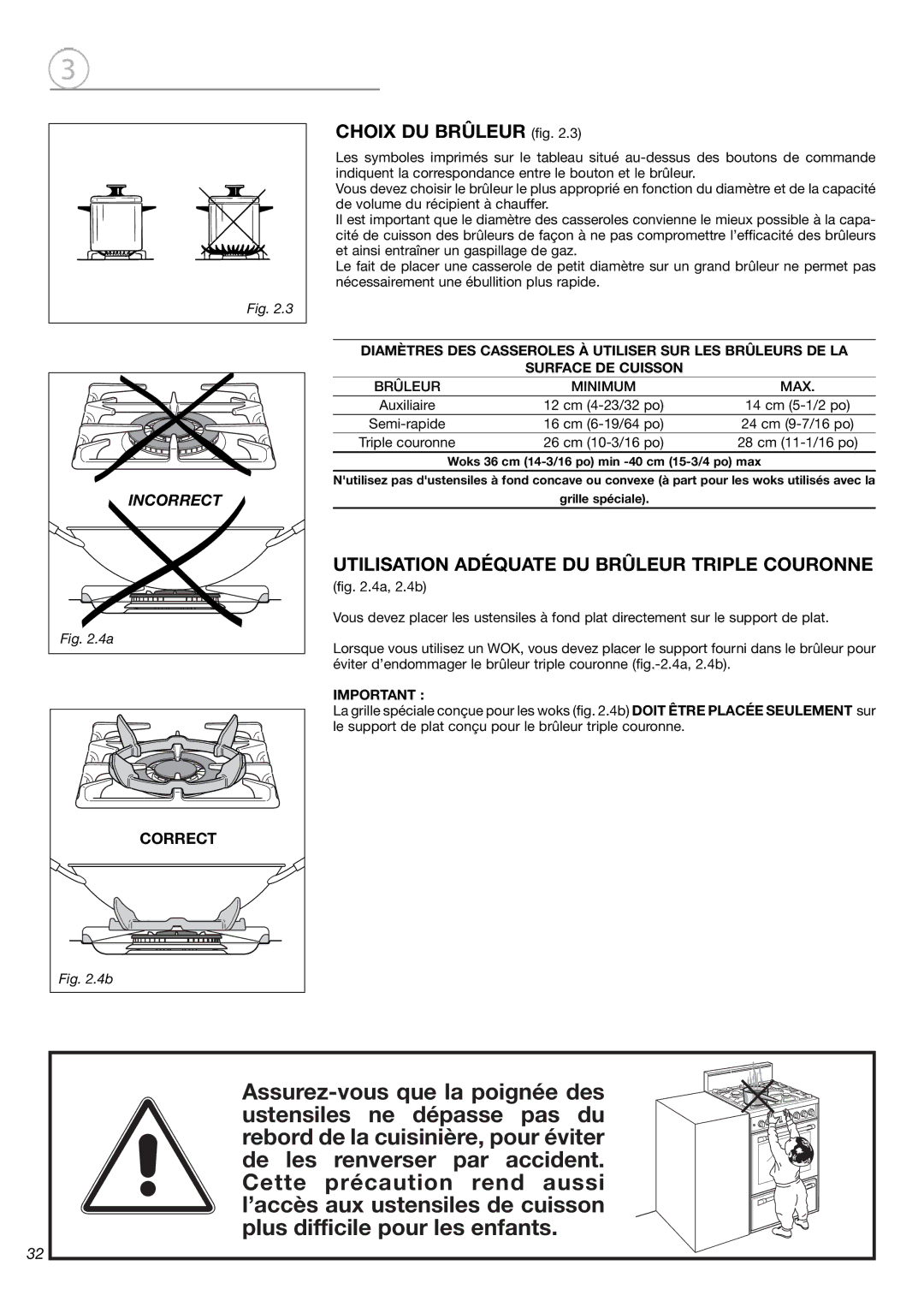 Fisher & Paykel OR24SDMBGX manual Choix DU Brûleur fig, Utilisation Adéquate DU Brûleur Triple Couronne 