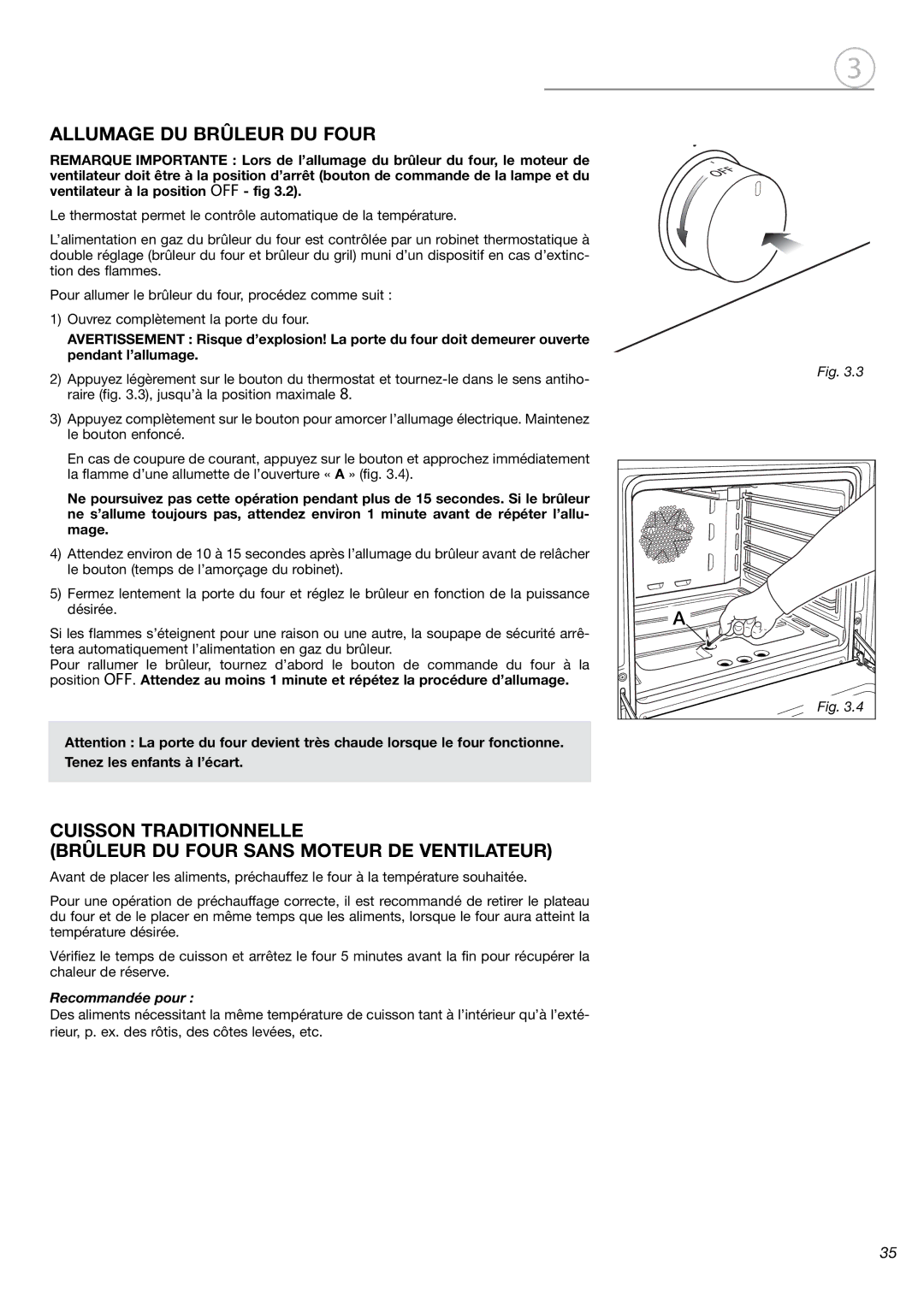 Fisher & Paykel OR24SDMBGX manual Allumage DU Brûleur DU Four, Recommandée pour 