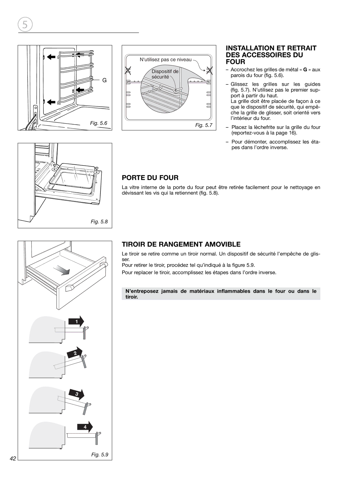 Fisher & Paykel OR24SDMBGX Installation ET Retrait, DES Accessoires DU Four, Porte DU Four, Tiroir DE Rangement Amovible 