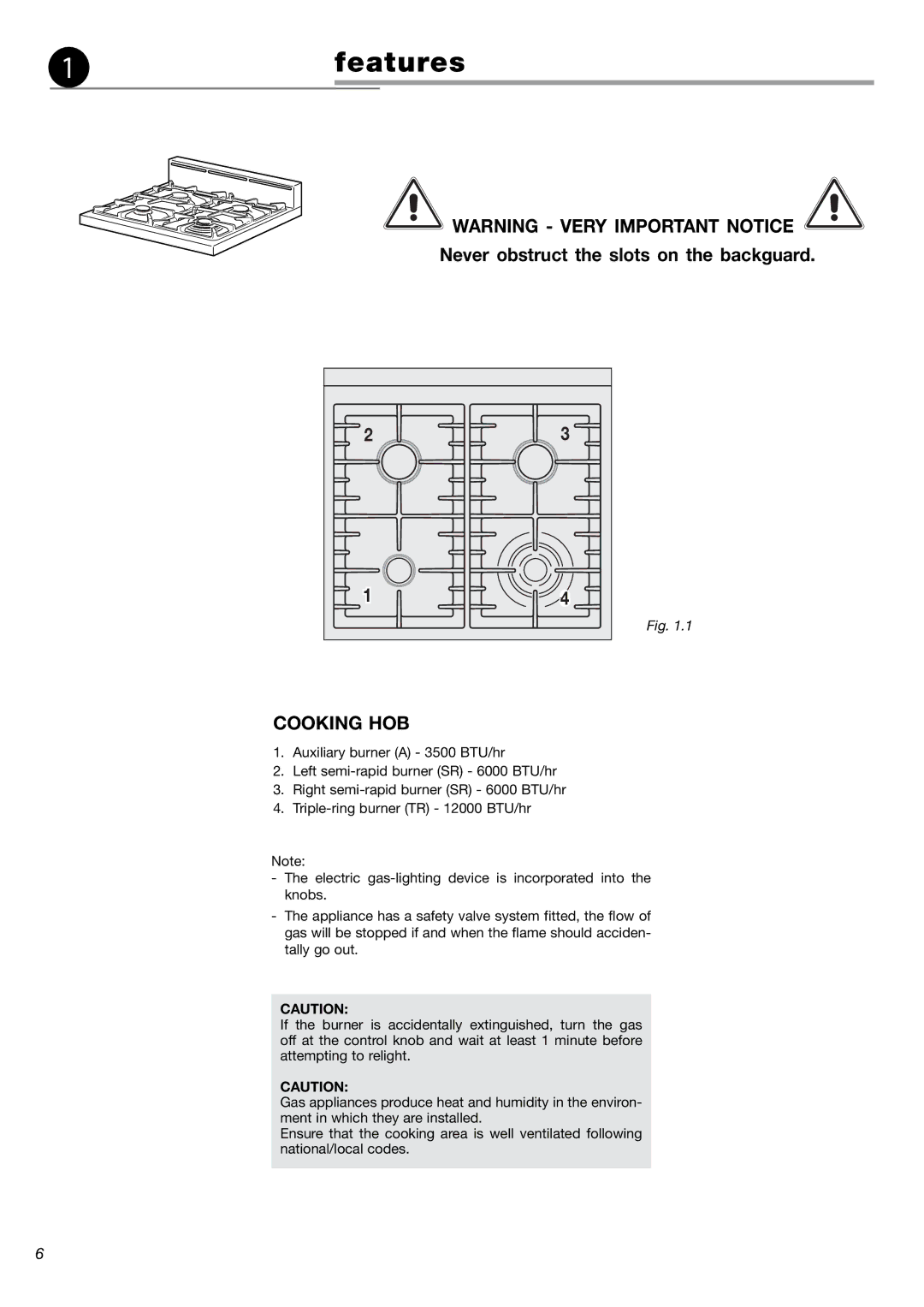 Fisher & Paykel OR24SDMBGX manual 1features, Cooking HOB 