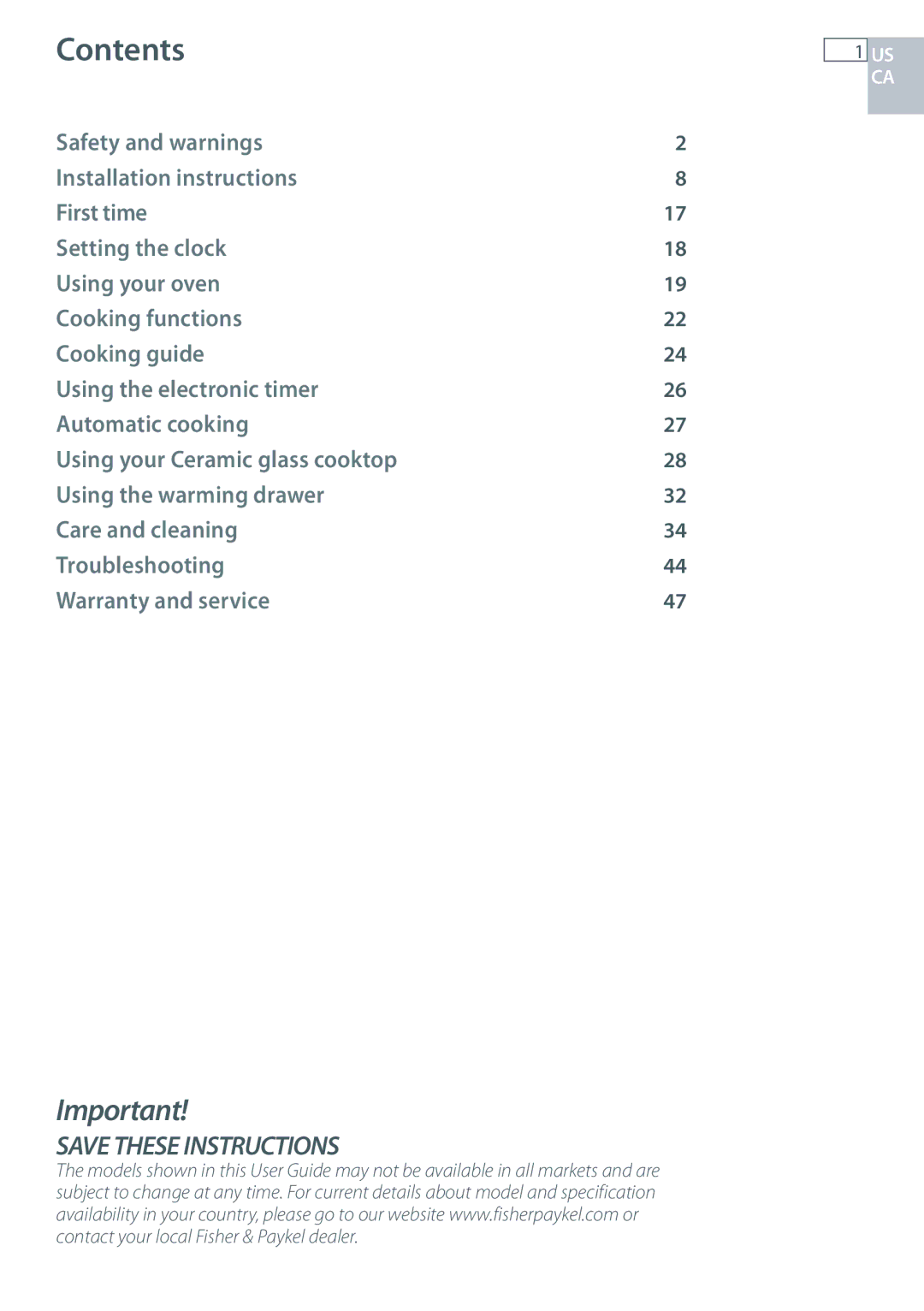 Fisher & Paykel OR305SDPWSX installation instructions Contents 