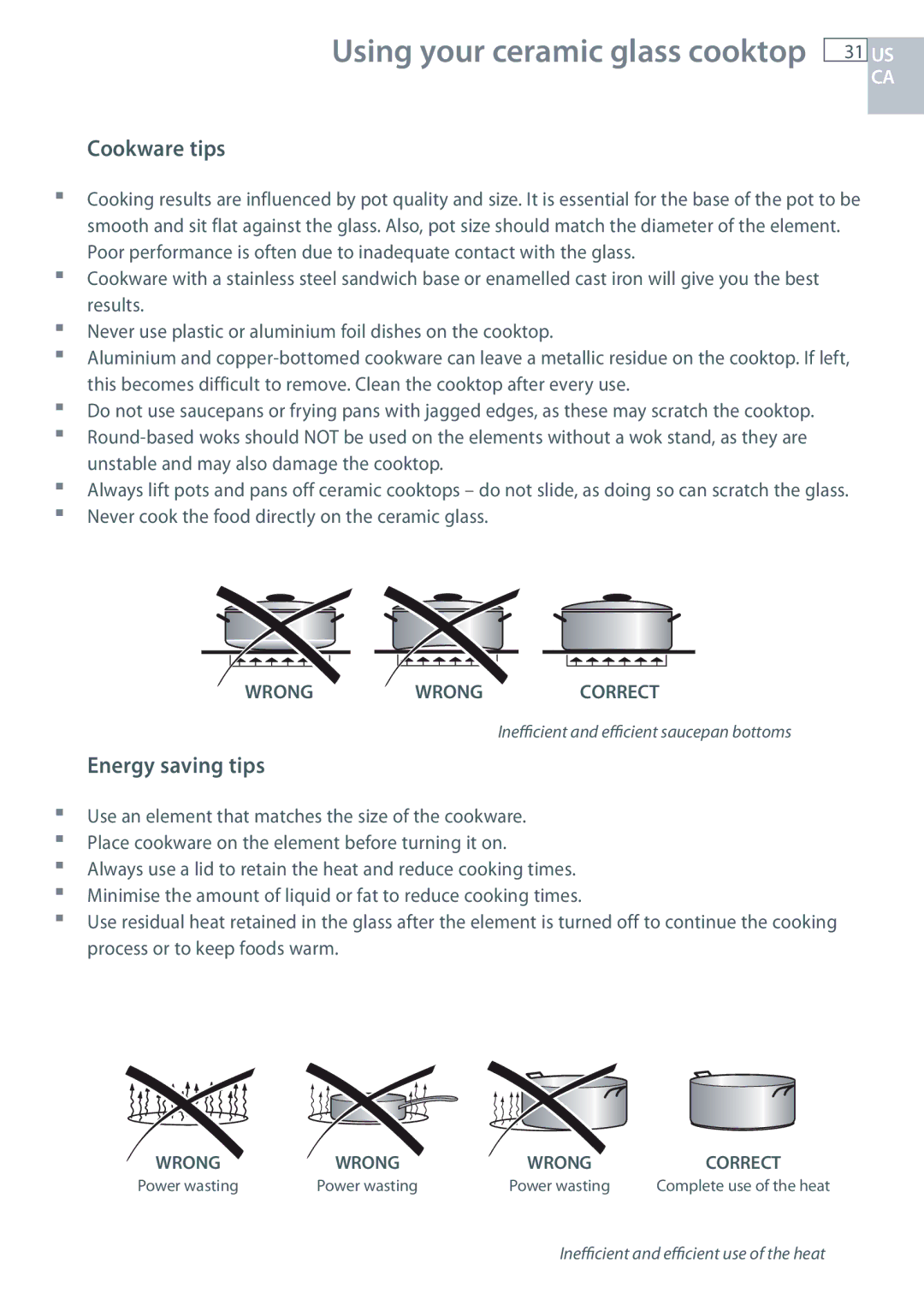 Fisher & Paykel OR305SDPWSX installation instructions Cookware tips, Energy saving tips 