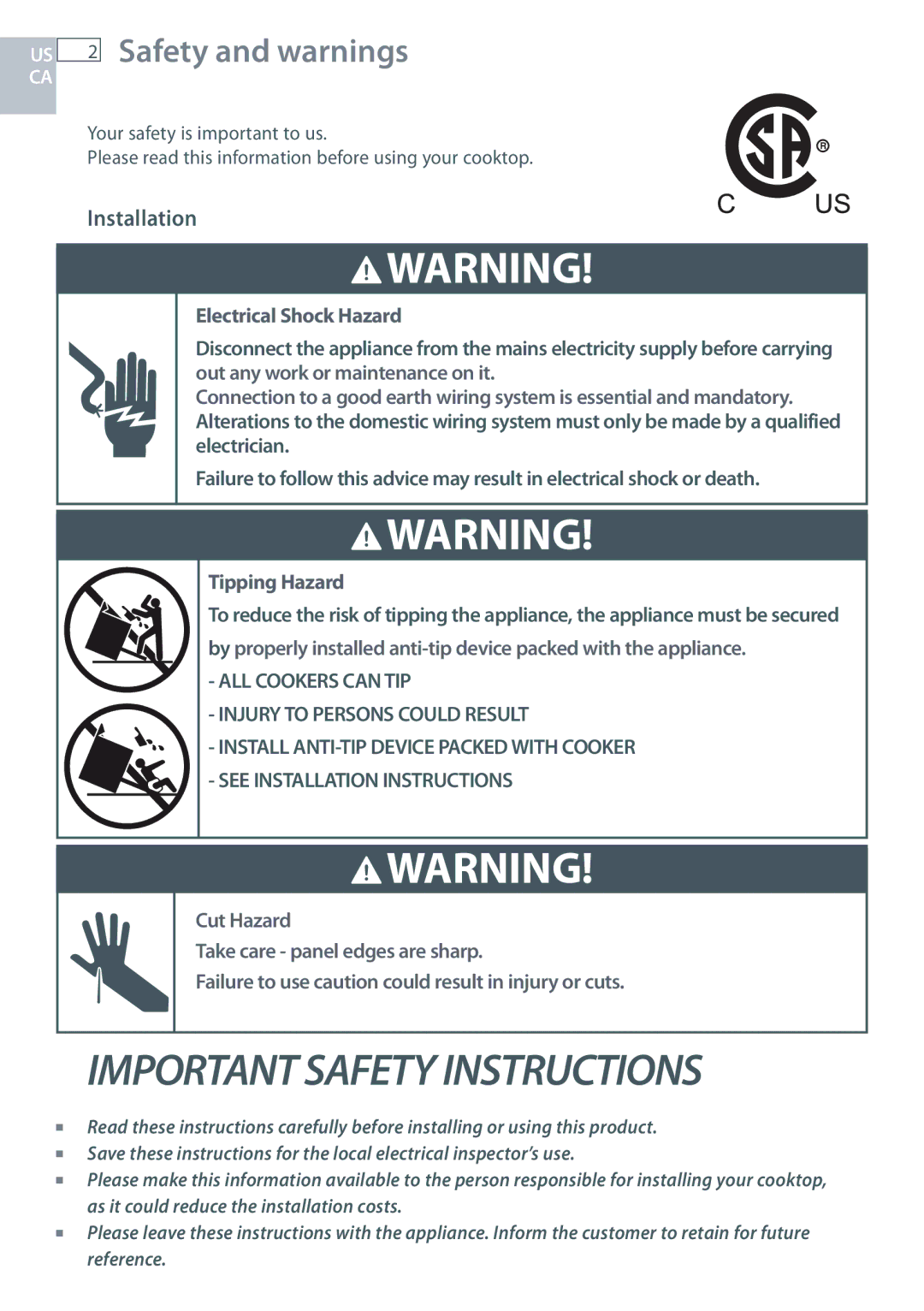 Fisher & Paykel OR305SDPWSX installation instructions Safety and warnings, Installation 