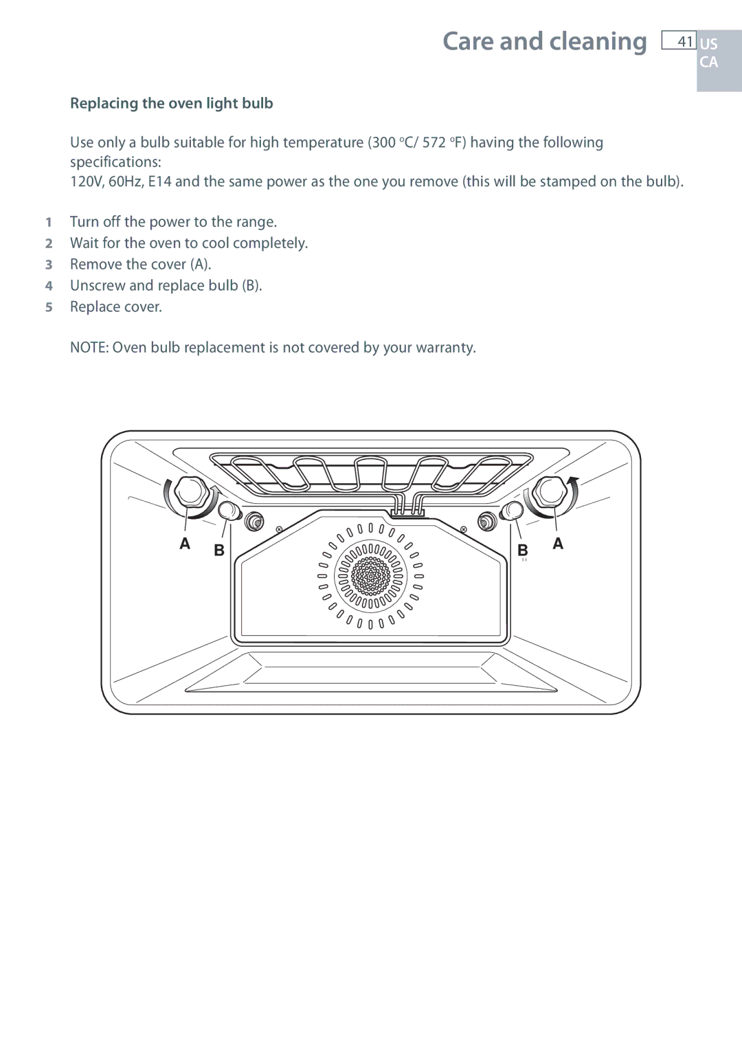 Fisher & Paykel OR305SDPWSX installation instructions Replacing the oven light bulb 