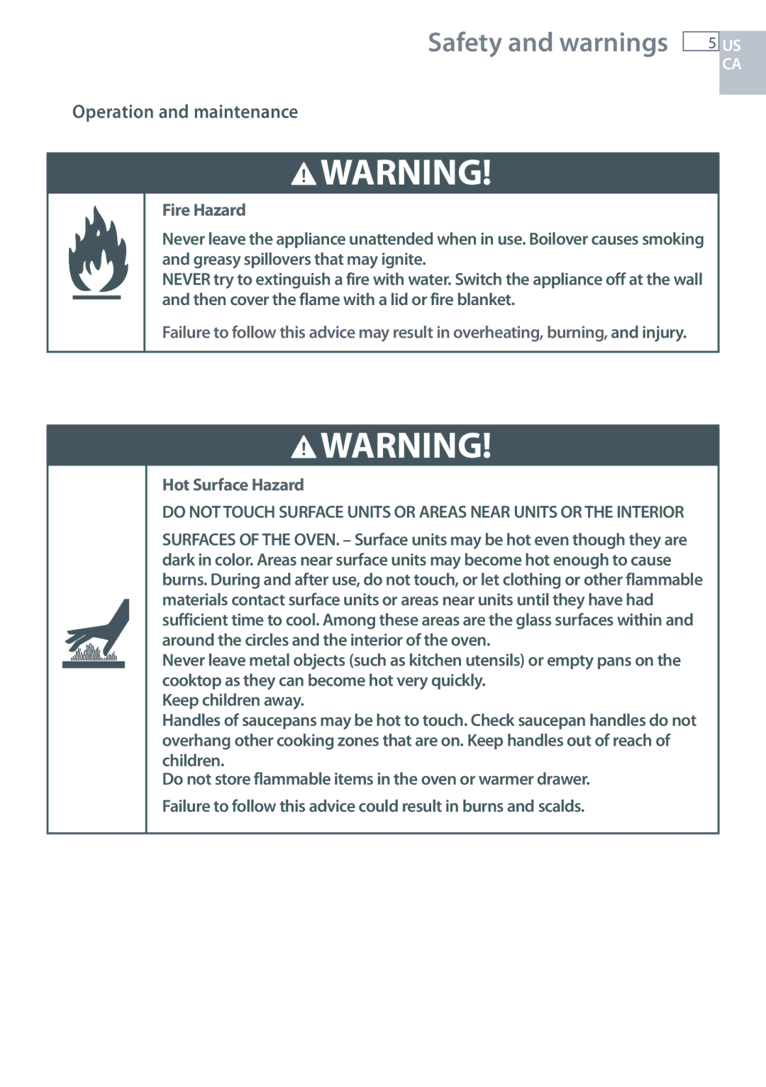 Fisher & Paykel OR305SDPWSX installation instructions Fire Hazard 