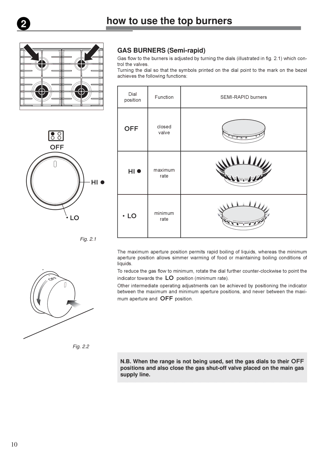 Fisher & Paykel OR30SDBMX manual How to use the top burners, GAS Burners Semi-rapid 