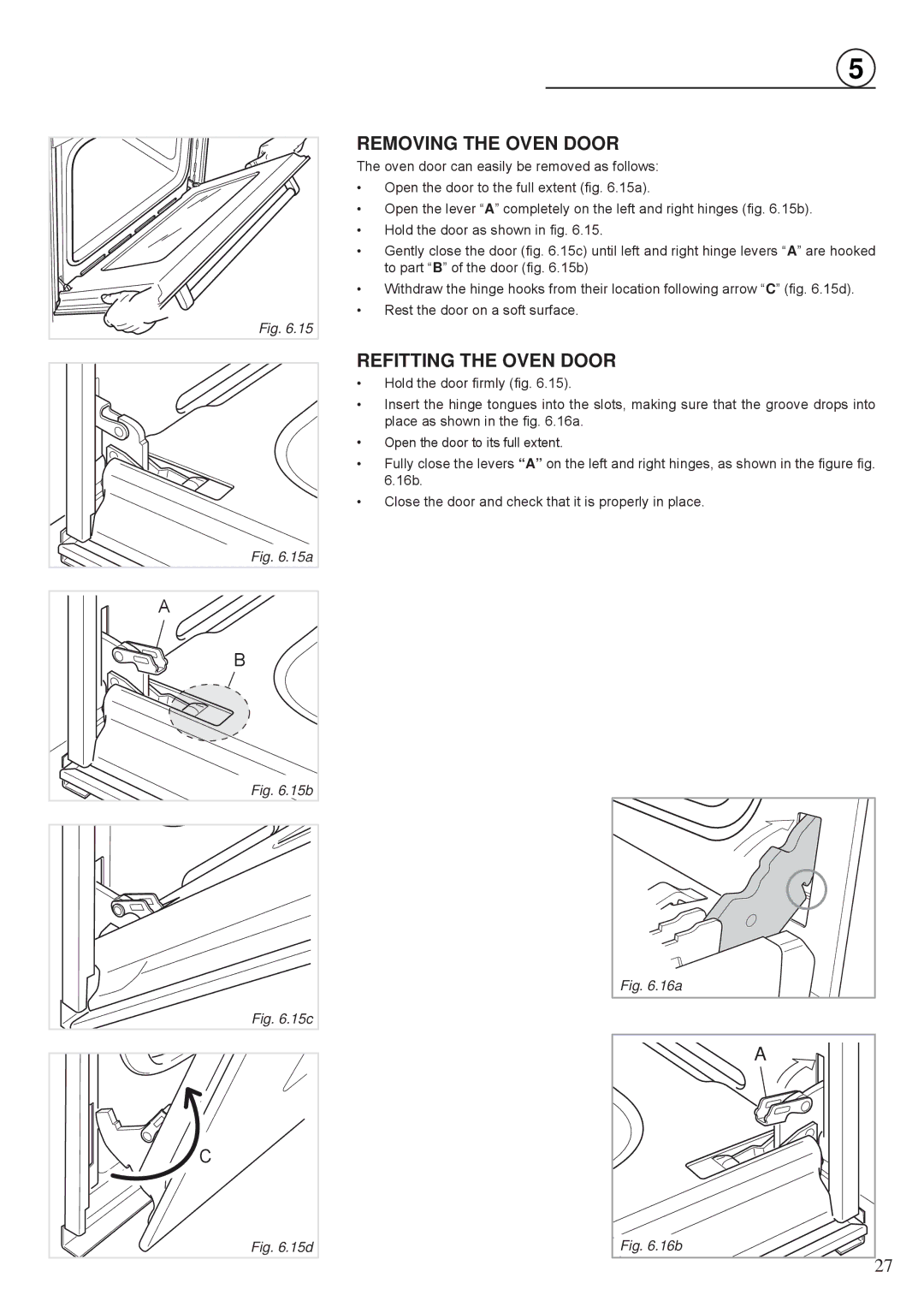 Fisher & Paykel OR30SDBMX manual Removing the Oven Door, Refitting the Oven Door 