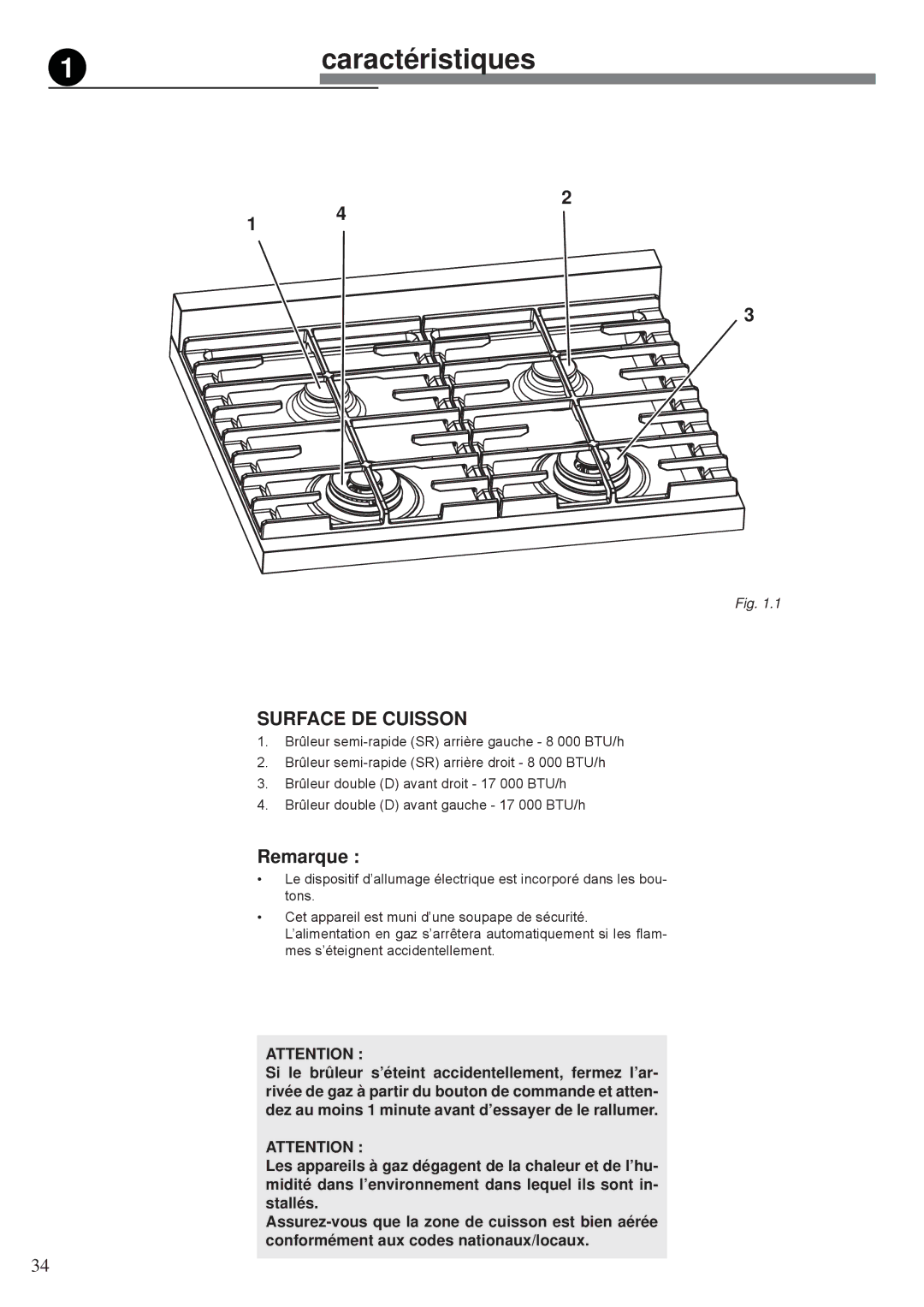 Fisher & Paykel OR30SDBMX manual 1caractéristiques, Surface DE Cuisson, Remarque 