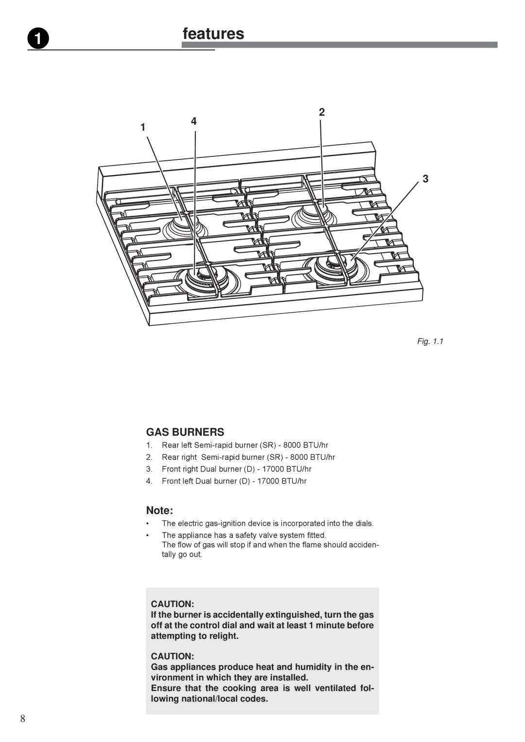 Fisher & Paykel OR30SDBMX manual 1features, GAS Burners 