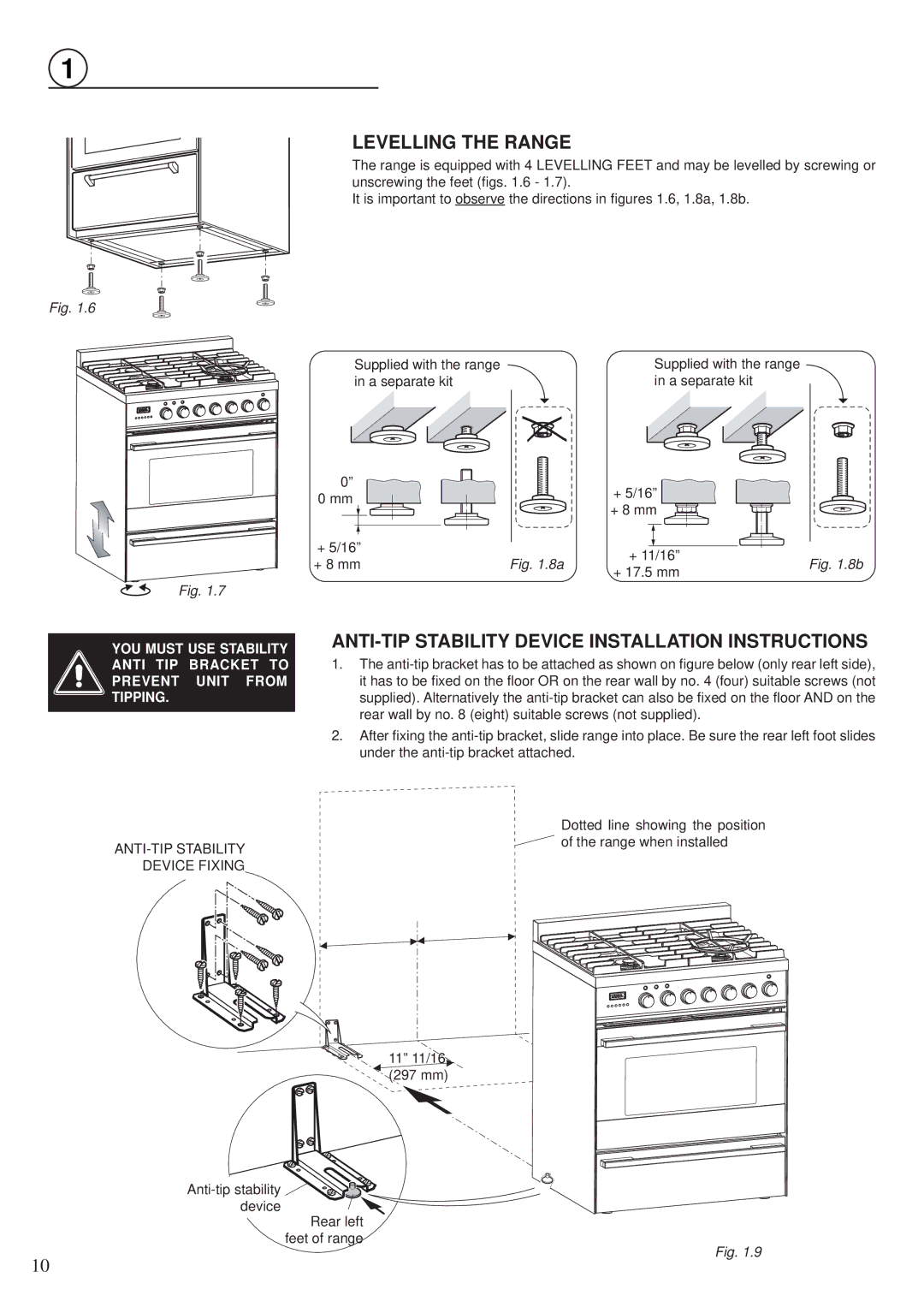 Fisher & Paykel OR30SDPWGX manual Levelling the Range, ANTI-TIP Stability Device Installation Instructions 