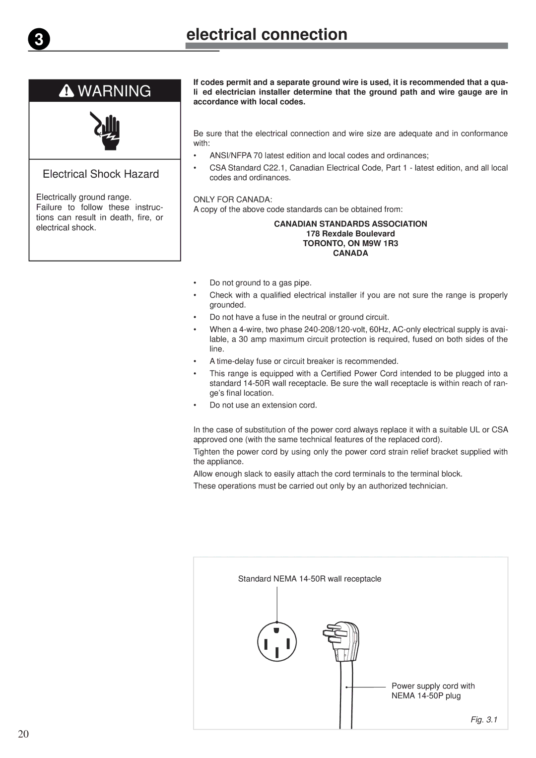 Fisher & Paykel OR30SDPWGX manual Electrical connection 