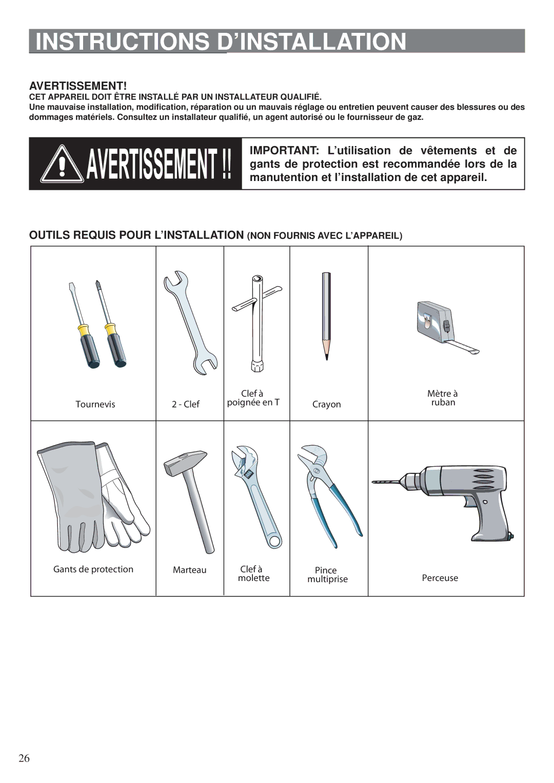 Fisher & Paykel OR30SDPWGX manual Instructions D’INSTALLATION, Avertissement 