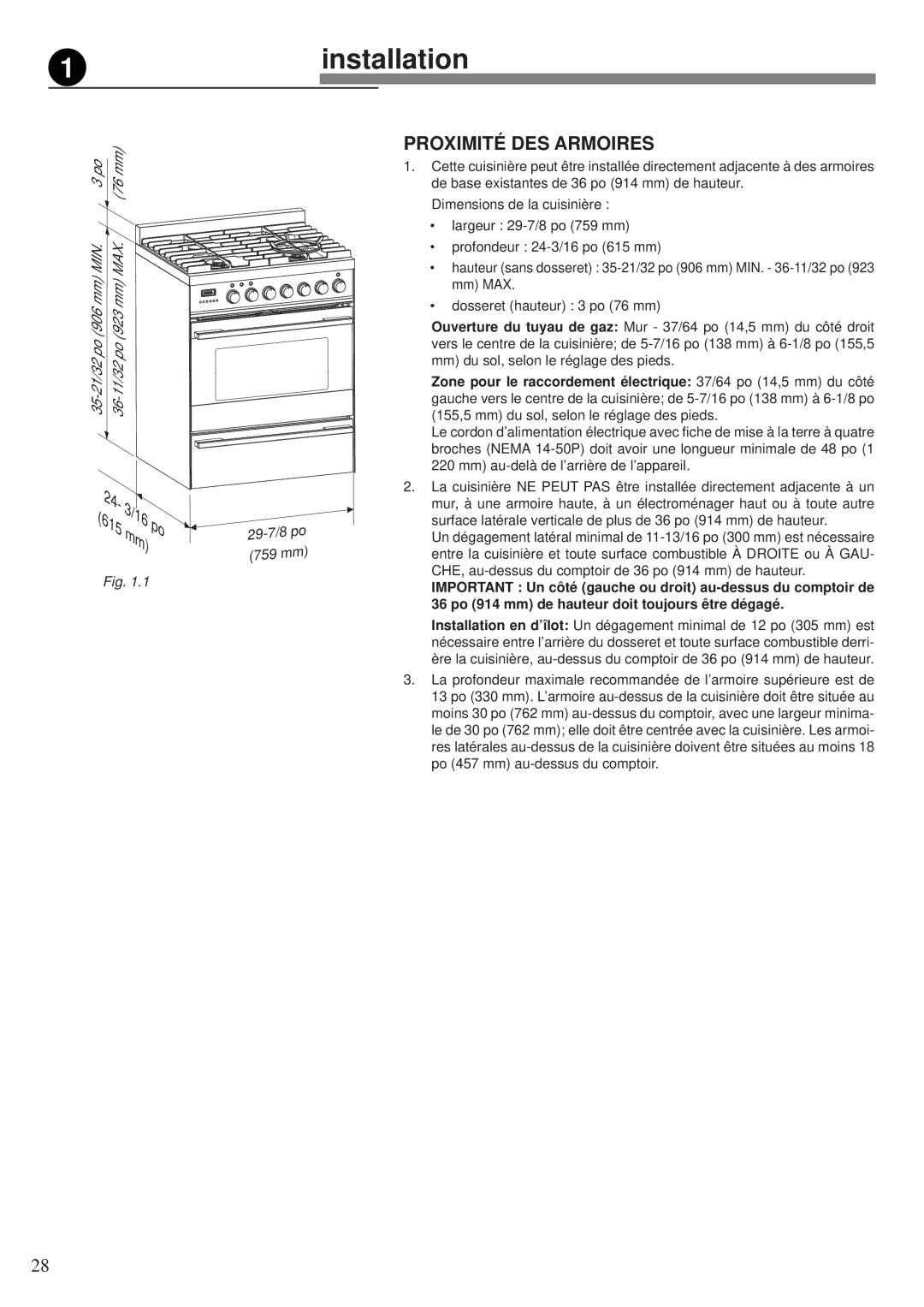 Fisher & Paykel OR30SDPWGX manual Proximité DES Armoires 