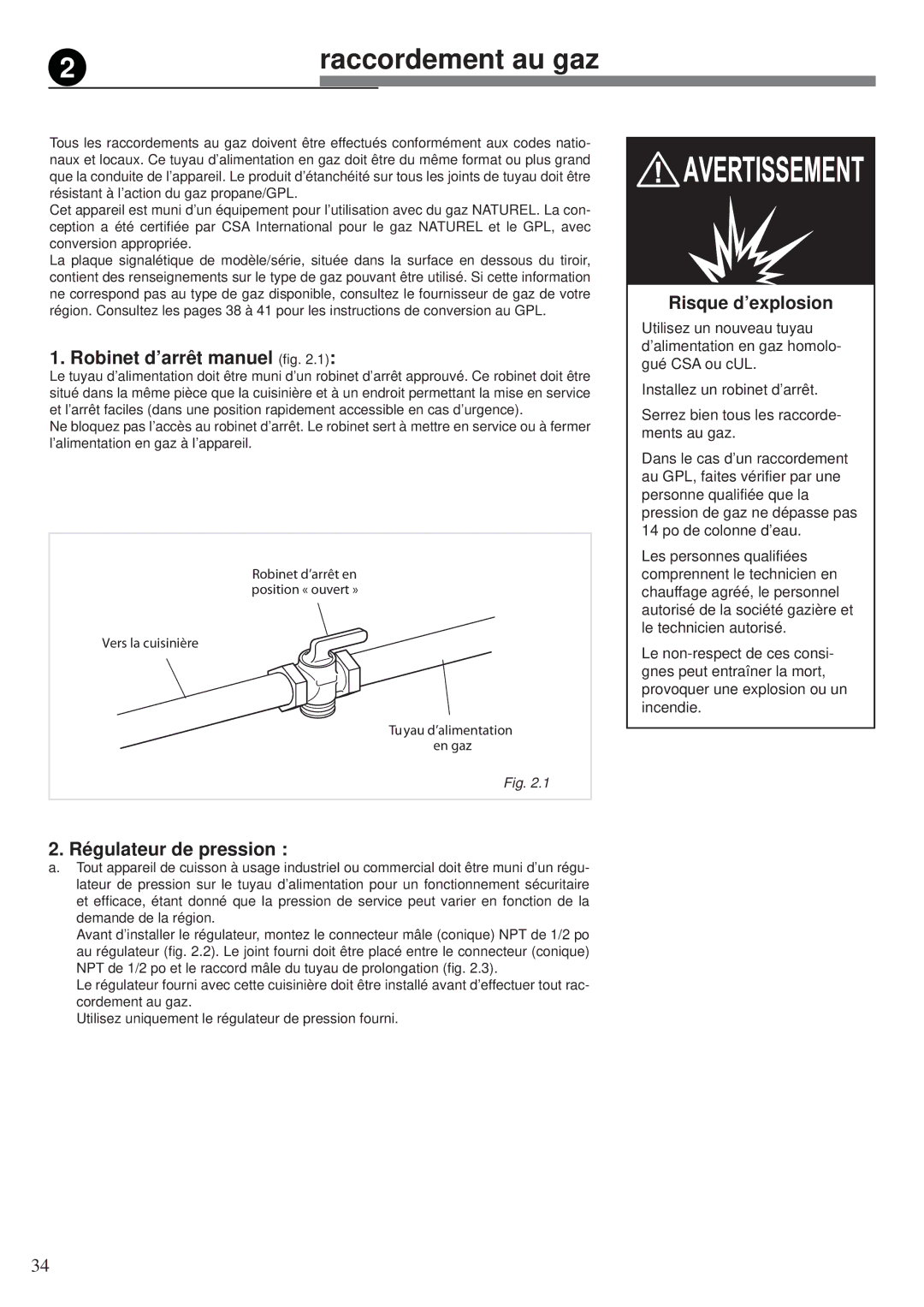 Fisher & Paykel OR30SDPWGX manual Robinet d’arrêt manuel ﬁg, Régulateur de pression 